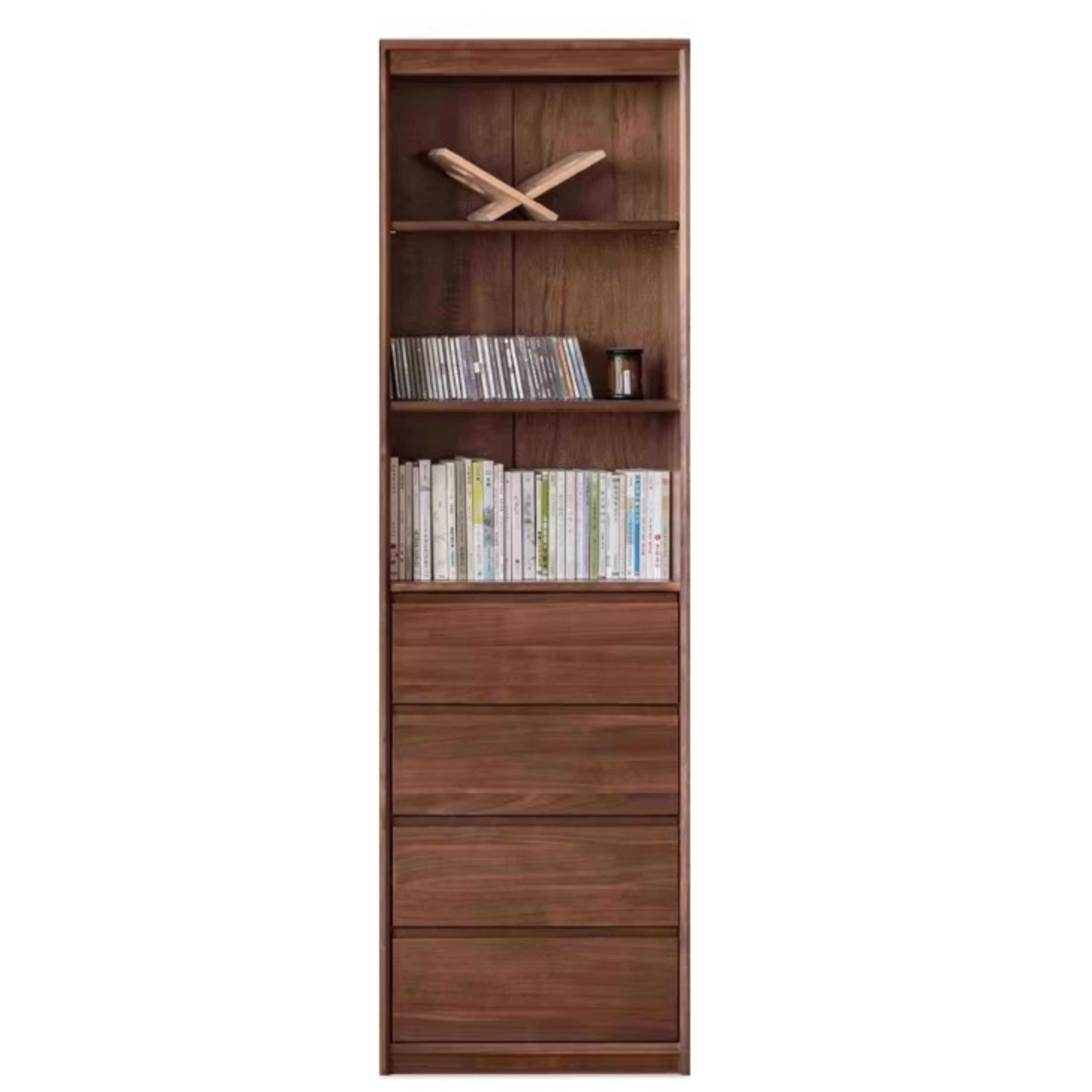 Black Walnut Solid Wood Bookcase - Free Standing Adjustable Bookshelf for Living Room, Office & Study | Modern Home Storage Furniture