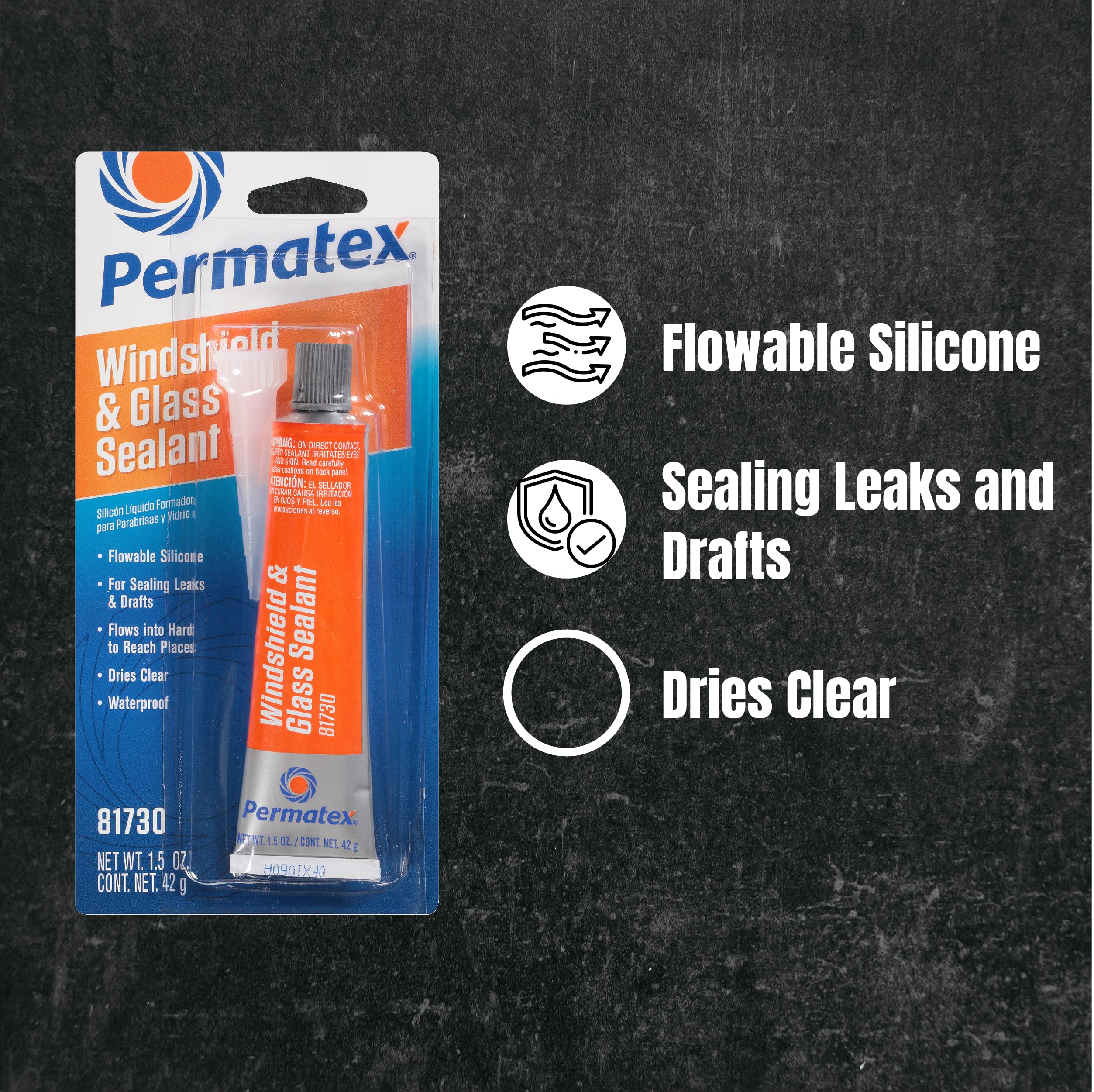 Permatex 81730-12PK Flowable Silicone Windshield & Glass Sealer - 1.5 oz (12 Pack) - Leakproof Sealant for Auto Glass Repair, RV Windows & Marine Applications
