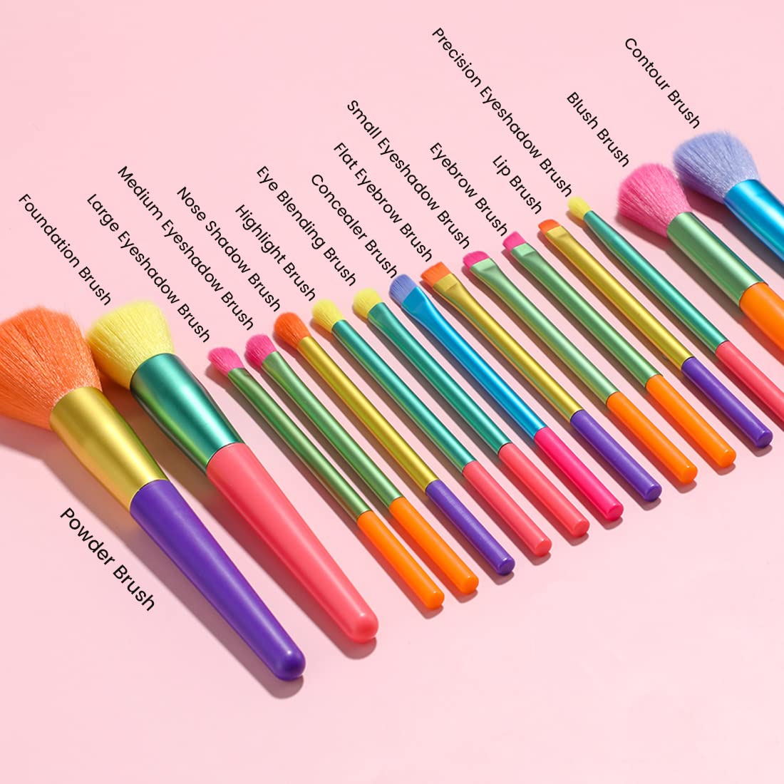 15-Piece Premium Synthetic Rainbow Makeup Brush Set - Professional Kabuki, Face Powder, Blush & Foundation Brushes with Travel Case | Perfect for Makeup Artists & Beginners (Colorful Cosmetic Brush Kit) - Ideal for Home, Travel & Professional Makeup Application