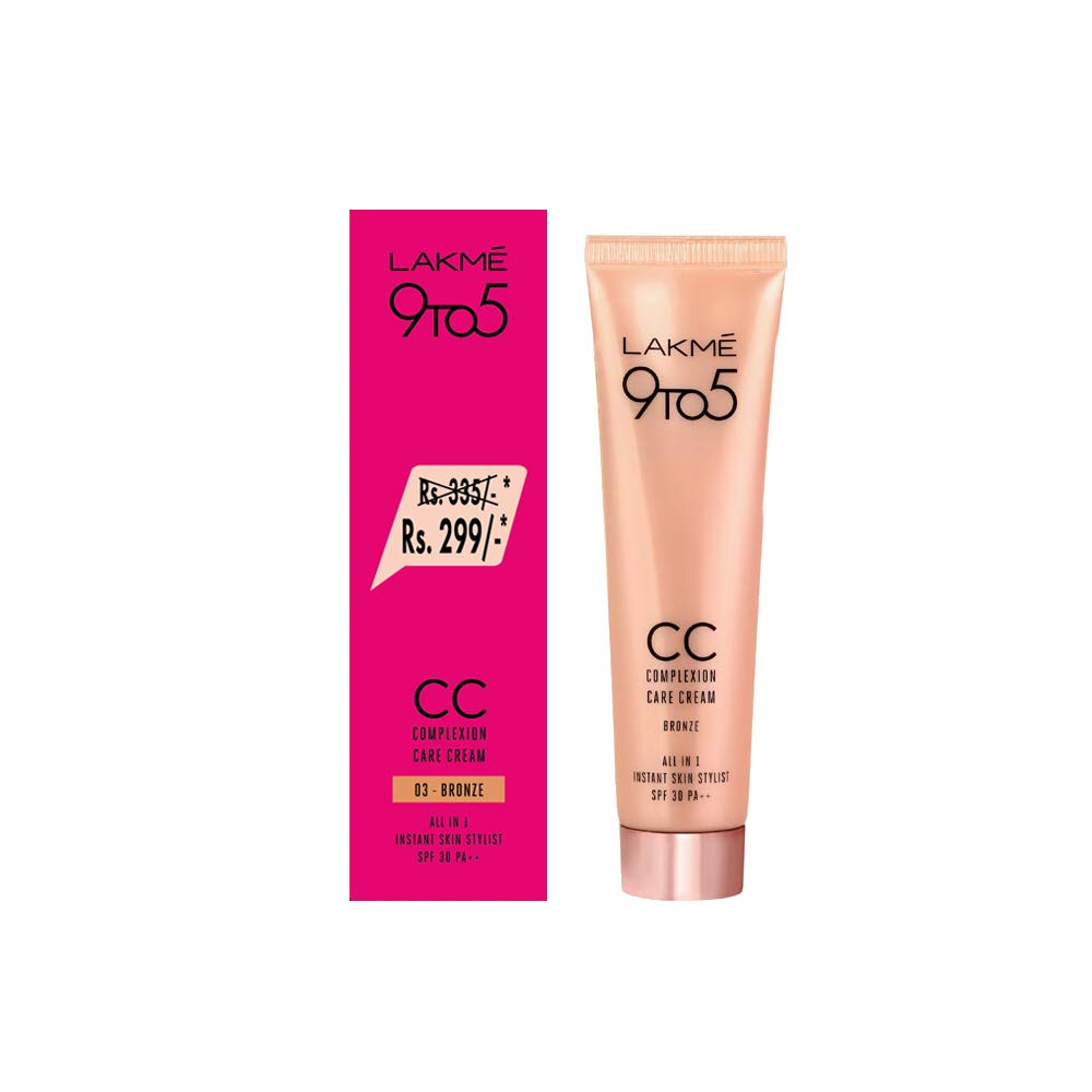 LAKMÉ Complexion Care Acne Prone Face Cream with Glossy Finish - Beige 9G & 9 To 5 Complexion Light CC Cream SPF 30 - Bronze 30G (2-Pack) | Conceals Dark Spots & Blemishes | Daily Makeup & Sun Protection for Oily & Acne-Prone Skin
