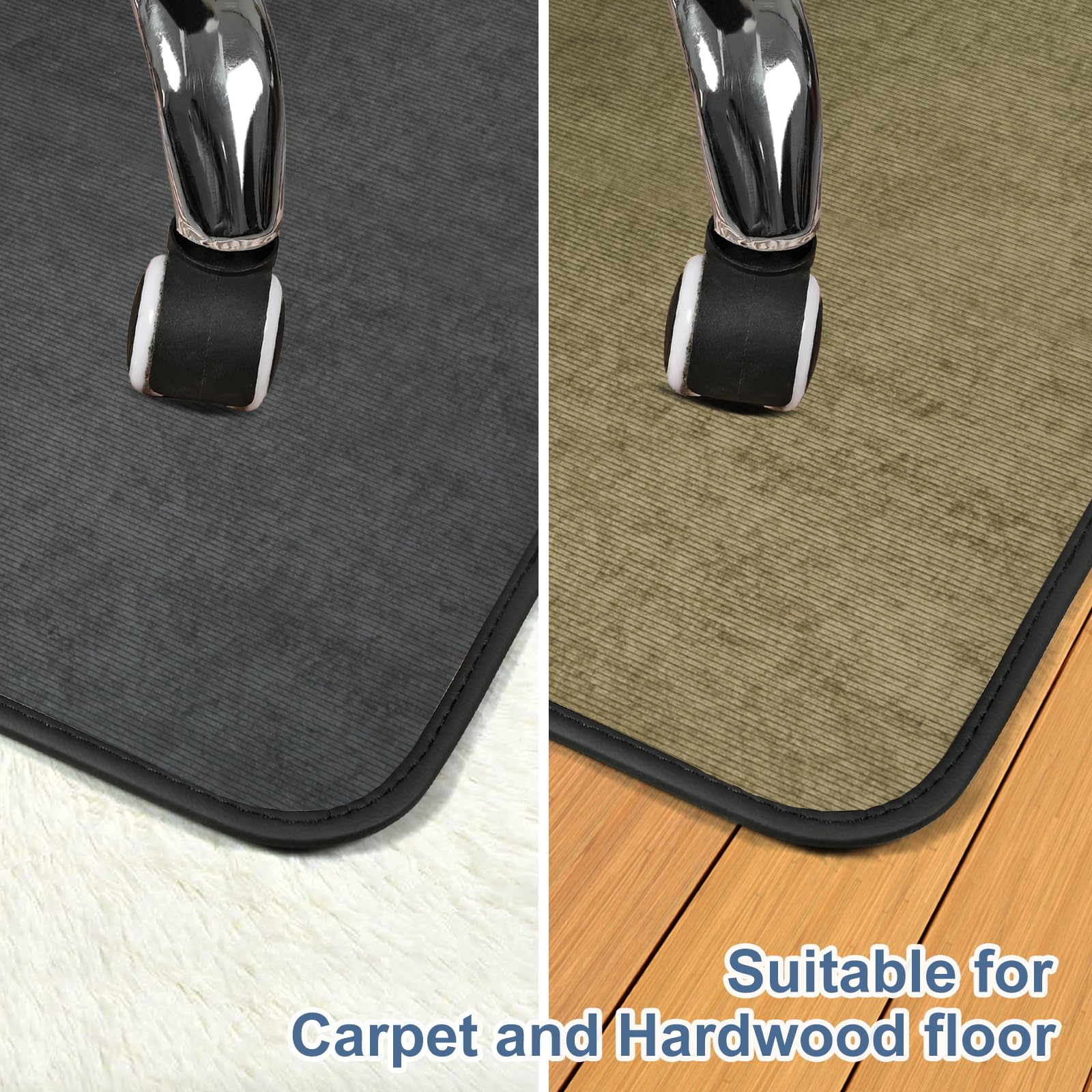 Heavy Duty Corduroy Office Chair Mat for Carpet & Hardwood Floors - Tri-Fold Desk Chair Mat Protects Carpeted and Hardwood Floors - Perfect for Home Office, Gaming Setup, and Workspace - Dark Grey