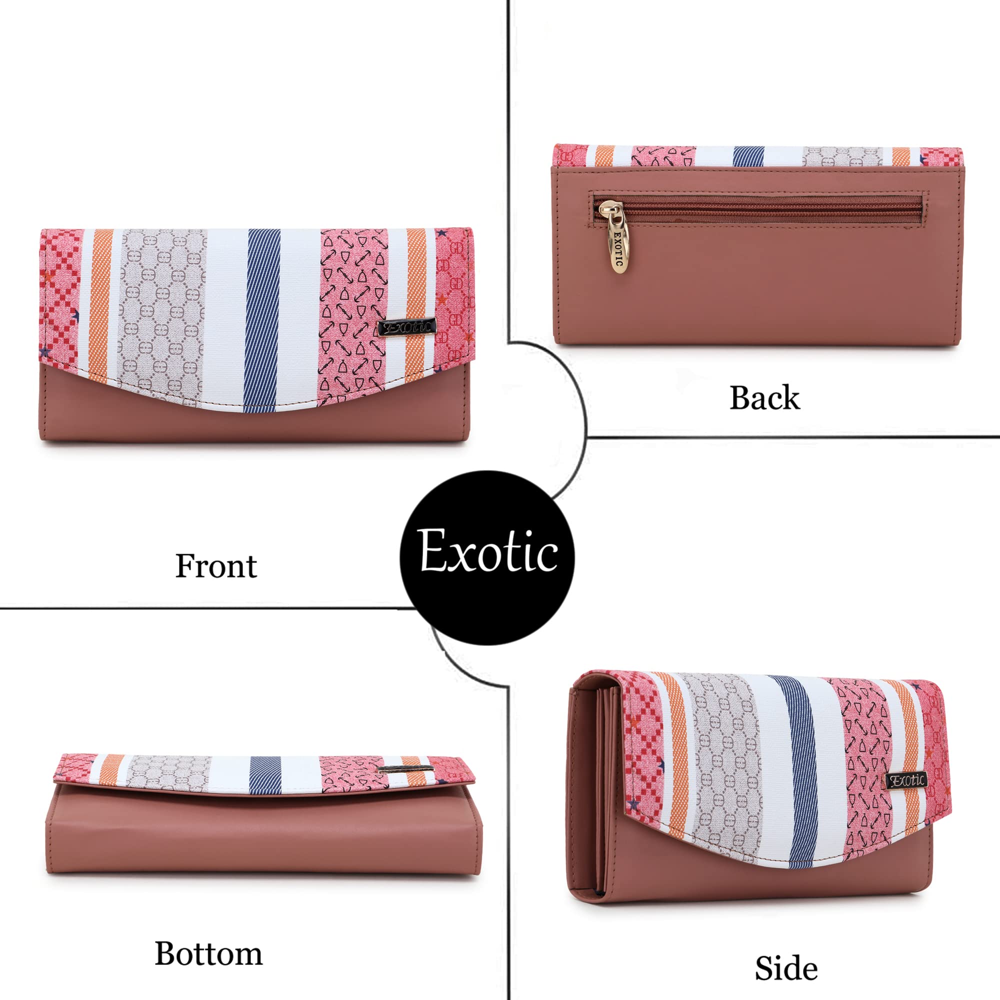 EXOTIC Polyurethane Women's Classic Wallet - Slim RFID Blocking Bifold Wallet with Multiple Card Slots (Peach) | Perfect for Everyday Use, Travel & Gift Giving