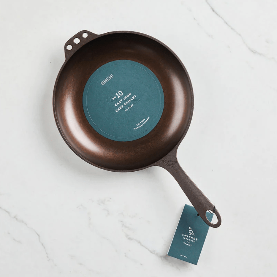 Premium Smithey Ironware 10-Inch Cast Iron Skillet - Polished Frying Pan with Curved Sides - Made in USA - Perfect for Searing, Baking & Camping Cooking