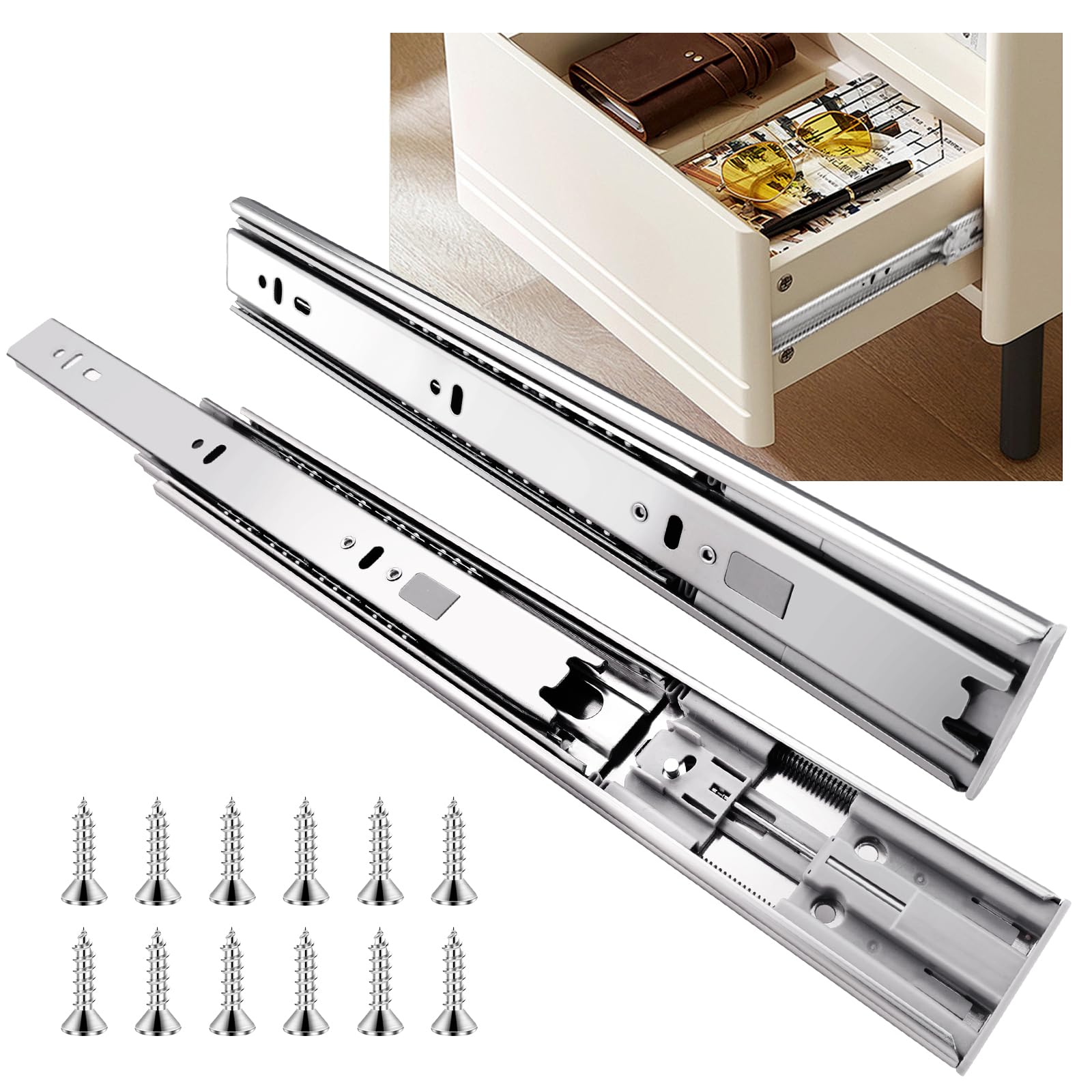 14 Inch Soft Close Ball Bearing Drawer Slides - Full Extension Side Mount Drawer Rails (2 Pack) - Heavy Duty 100 LB Capacity for Kitchen Cabinets, Wardrobes, File Cabinets & Trash Cans - Perfect for Smooth, Quiet Drawer Operation in Home & Office