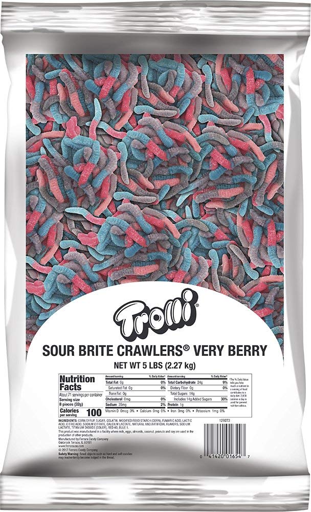 Trolli Sour Brite Crawlers Very Berry & Peachie O's Sour Gummy Rings Candy - 10lb Bulk Bag | Sweet & Tangy Treats for Parties, Halloween, Movie Nights & Office Snacks