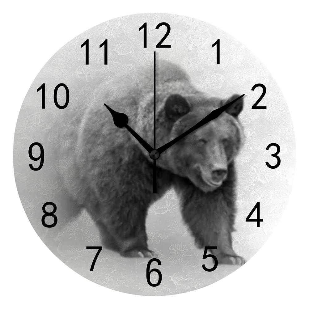Large Silent Non-Ticking Wall Clock - Grizzly Bear Mist Art Design, Quartz Battery Operated for Living Room, Kitchen, Bedroom & Home Office - Perfect for Farmhouse Decor, Modern Spaces & Quiet Environments