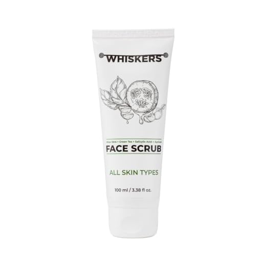 Whiskers Aloe Vera & Apricot Face Scrub - Deep Cleansing Exfoliator with Green Tea, Vitamin C & E for All Skin Types | Tan & Blackhead Remover for Men & Women | 100ml | Perfect for Daily Skincare Routine & Post-Shave Care