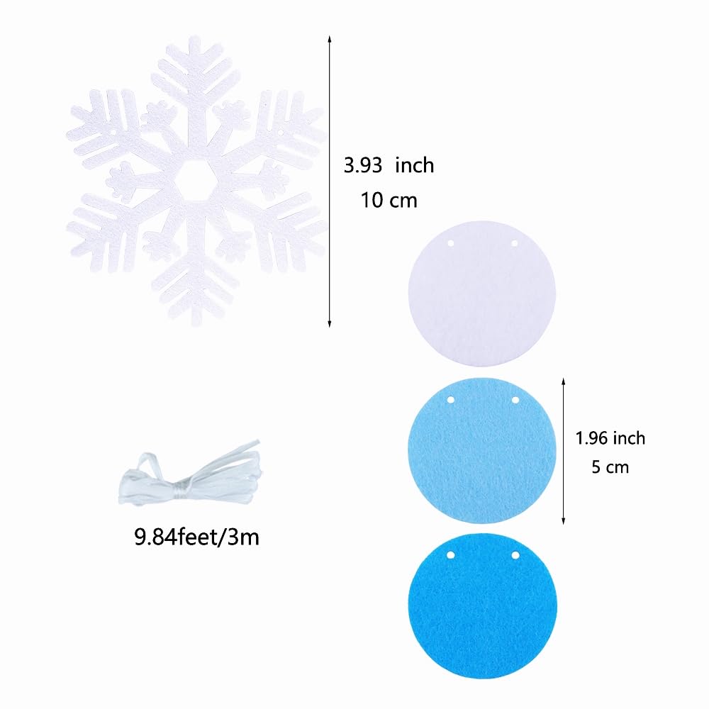 4 Pack White Snowflake Garland - Felt Circle Dot Winter Banner for DIY Christmas Party Decorations, Holiday Home Decor, and Seasonal Snowflake Themed Events