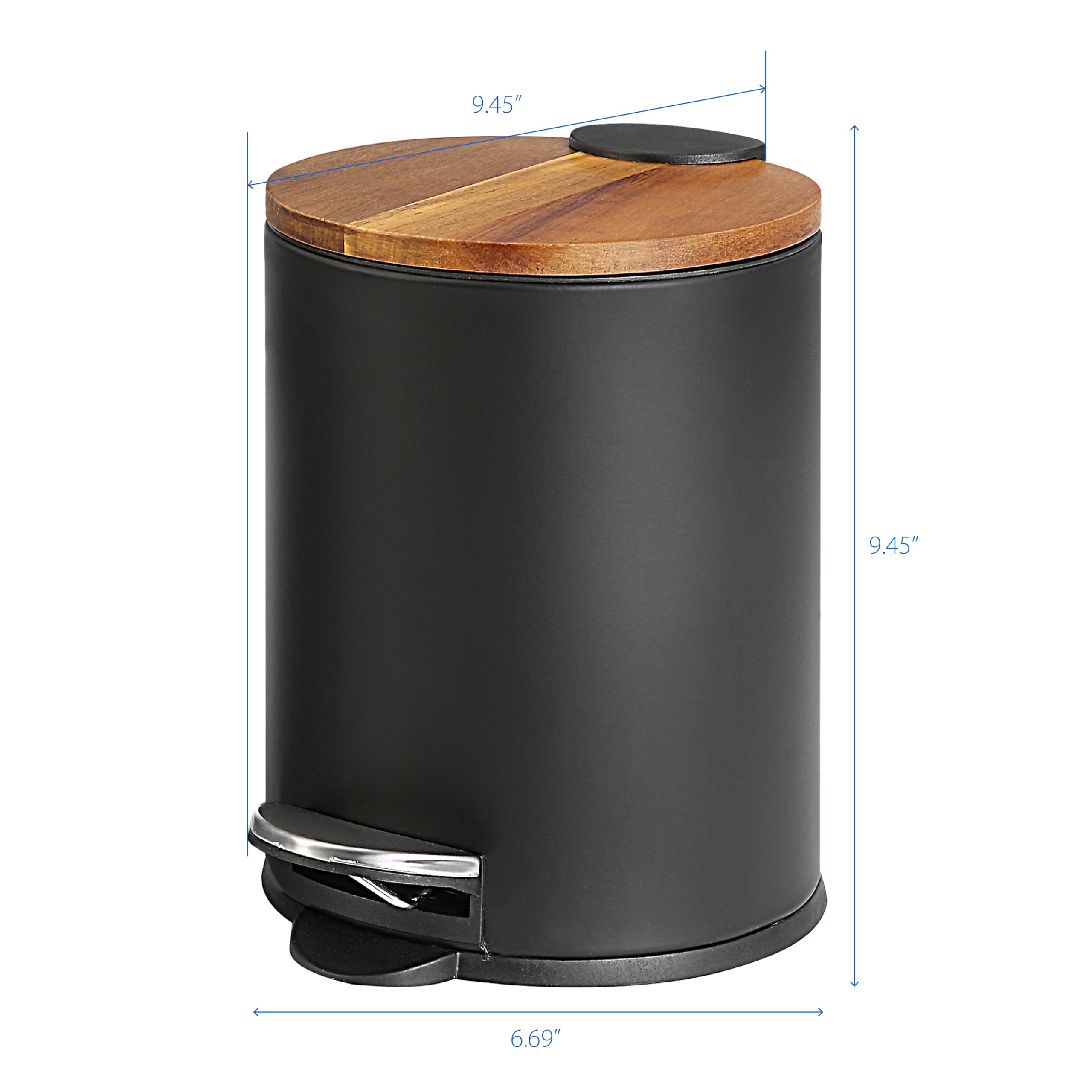 SunnyPoint 3L Mini Trash Can with Wooden Lid - Step Pedal & Slow-Close Small Garbage Bin for Bathroom, Office, Kitchen, RV - Removable Inner Bucket (Black) | Perfect for Small Spaces, Home Decor & Waste Management