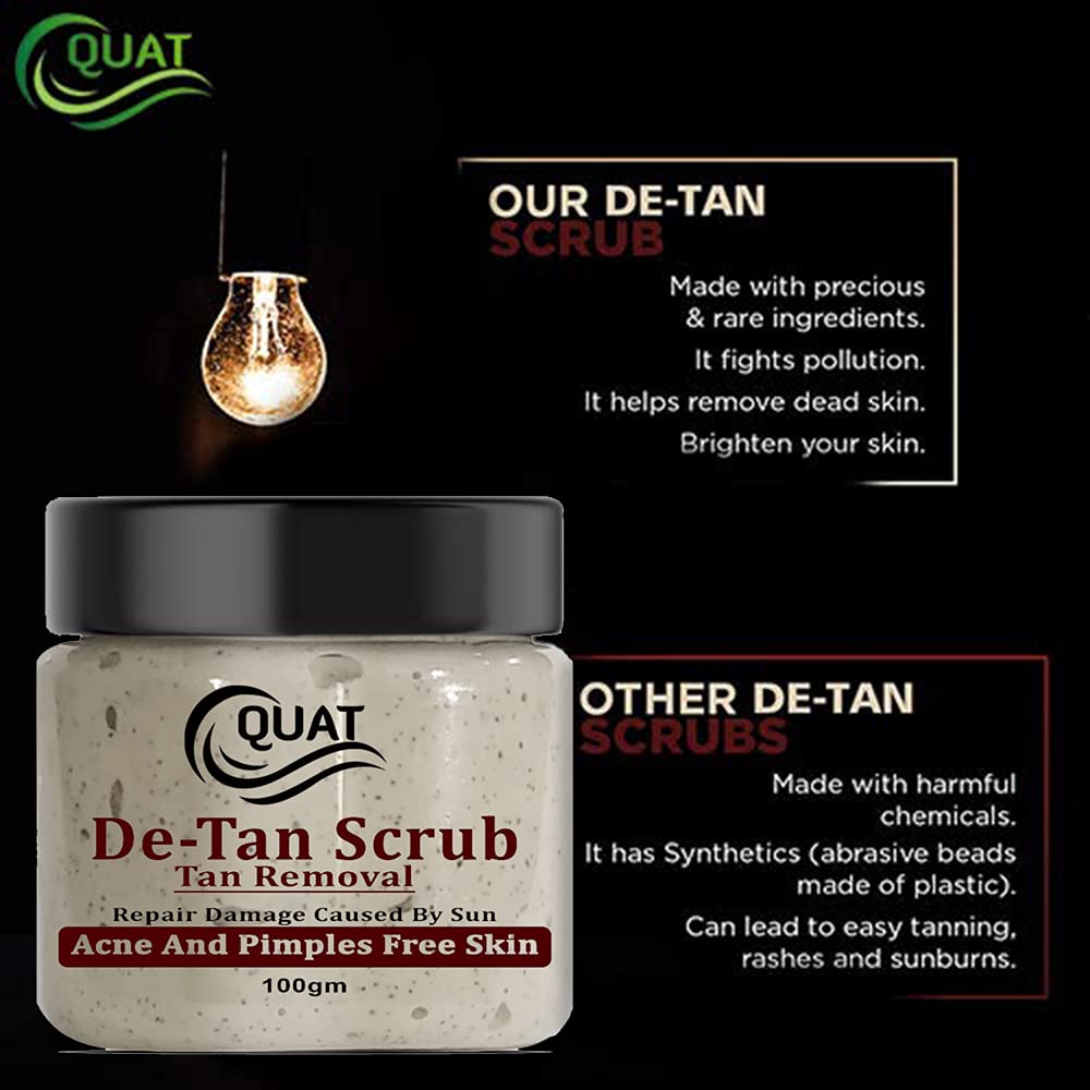 Quat De-Tan Face Scrub for Men & Women - 100g Natural Glow Exfoliator for Pimple-Free, Radiant Skin | Daily Skincare & Post-Sun Care Solution