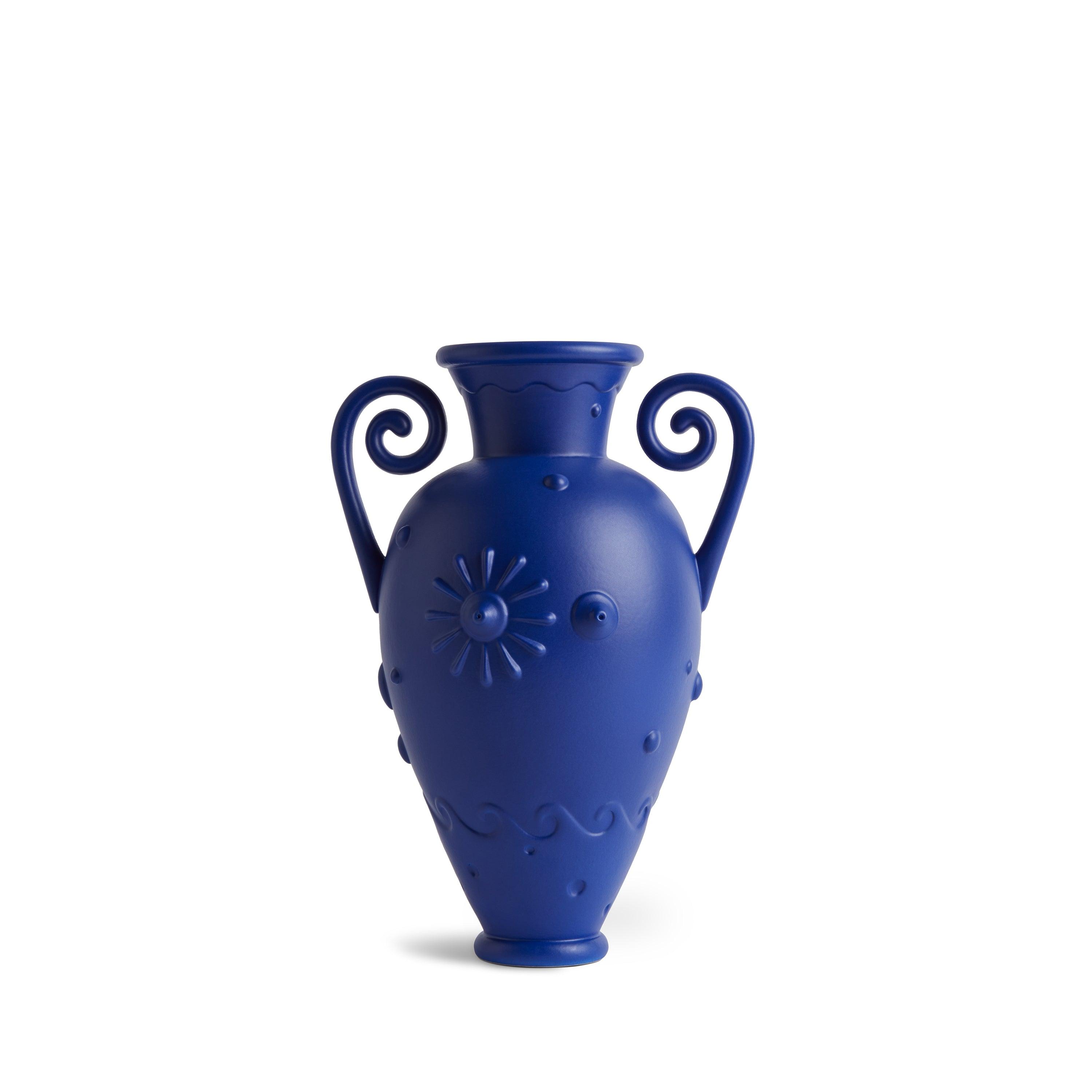 Pantheon Orpheus Amphora Vase - Handcrafted Blue Greek Ceramic Vase for Home Decor, Wedding Centerpiece & Mediterranean Style Interior Design