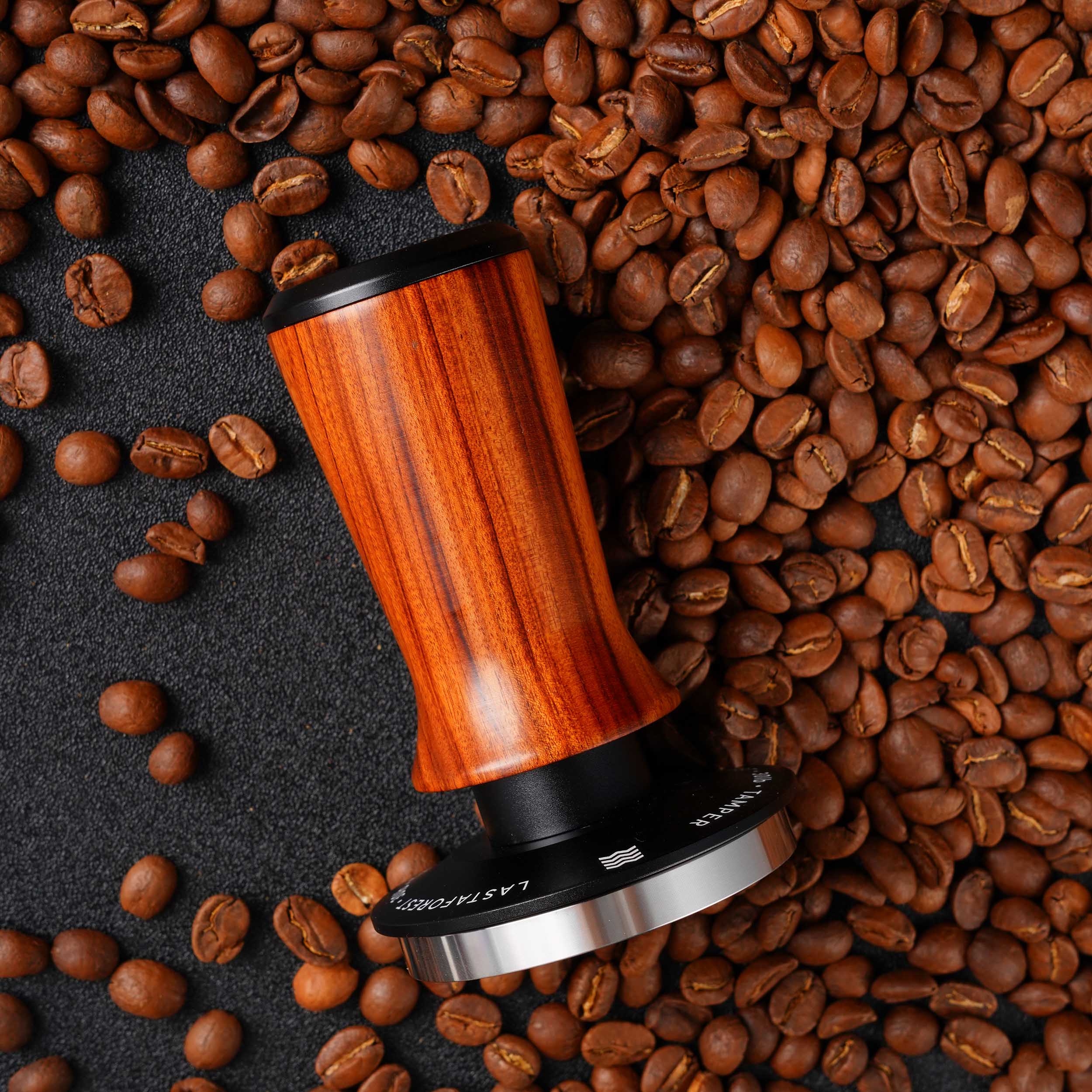 Lastaforest Spring Loaded Coffee Tamper with Ergonomic Wood Handle - Perfect for Espresso, French Press & Home Baristas