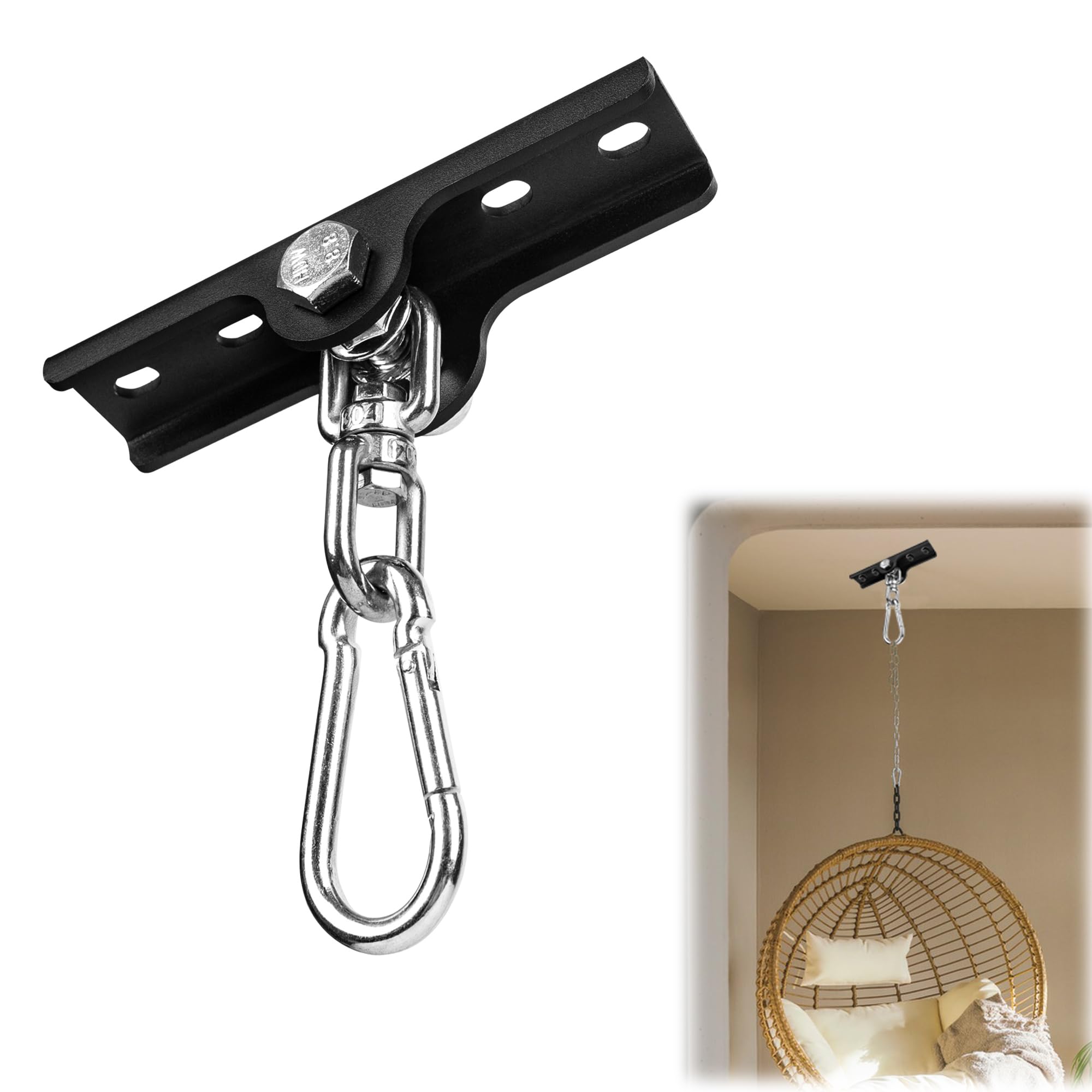 Heavy Duty 360° Swivel Swing Hanger Hook - Durable Swing Set Hangers for Wooden & Concrete Swingsets, Hammock Chairs, Yoga Swings, Punching Bags - Perfect for Backyard Playgrounds, Gym Equipment & Outdoor Activities