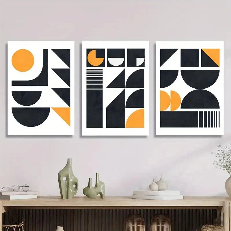 3-Piece Abstract Black Gold Geometric Metal Wall Art - Ready to Hang Modern Home Decor for Living Room, Bedroom & Office