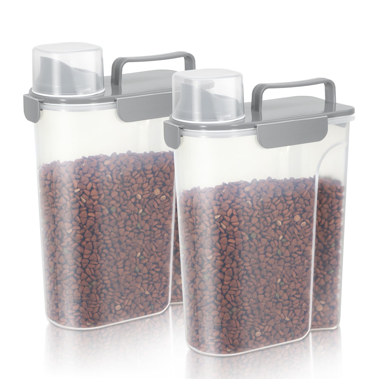 10Lbs Airtight Cat & Dog Food Storage Container with Upgraded Large Nozzle - BPA-Free Pet Food Storage for Rice, Grains, Flour & Treats - 2 Pack Grey - Perfect for Kitchen Pantry & Pet Food Organization