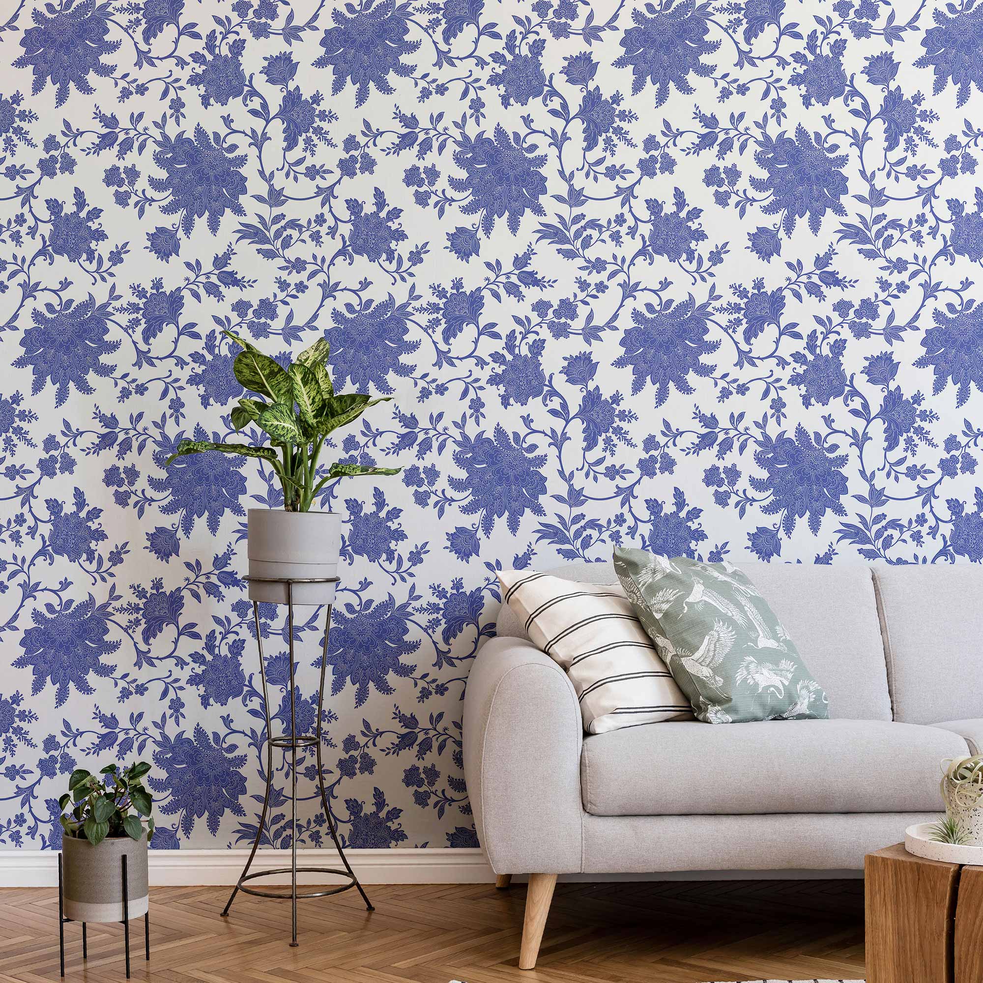 Blue Flowers Peel and Stick Removable Wallpaper - Self-Adhesive Decorative Wall Covering for Bedroom, Living Room, Nursery & Office Decor