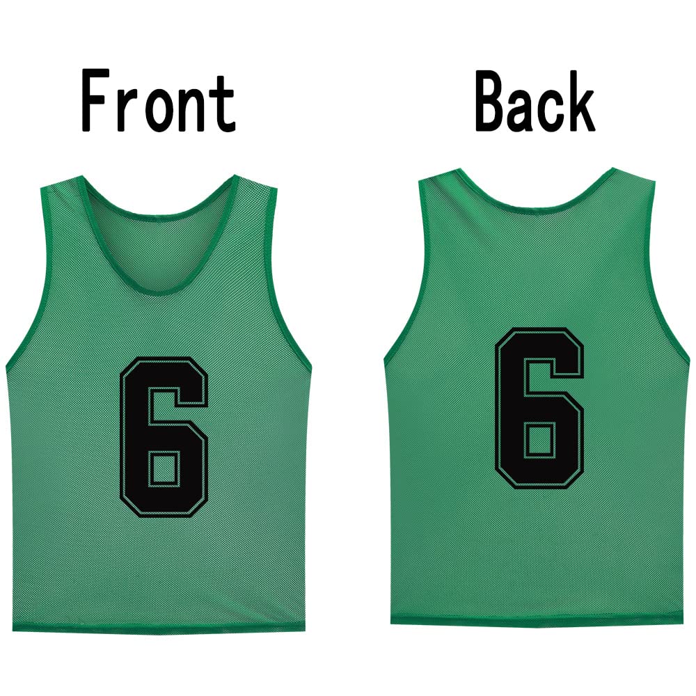 12 Pack Numbered Soccer Training Bibs (1-12) - Reversible Pinnies for Kids, Youth & Adults - Perfect for Basketball, Football & Team Sports Practice