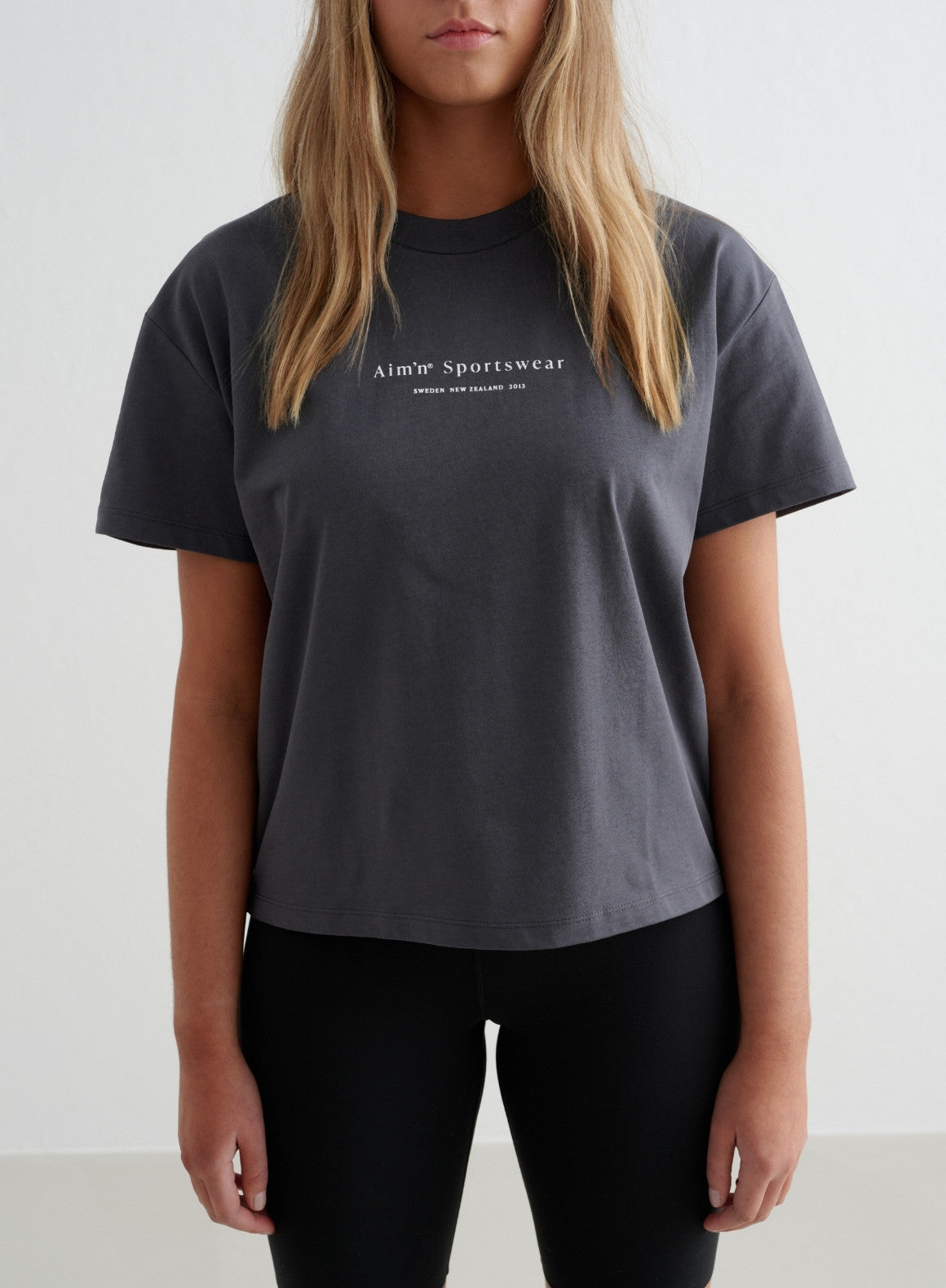 Shadow Grey Serif Boxy T-Shirt for Women - Trendy Oversized Cotton Tee for Casual Wear & Street Style Outfits