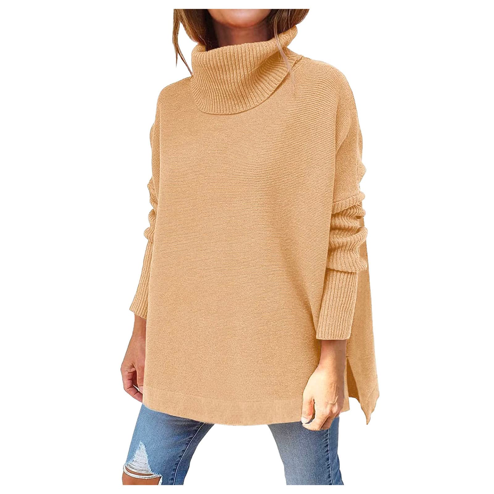 Women's Solid Color Turtleneck Sweater - Soft Knit Loose Fit Long Sleeve Pullover Top for Casual Wear | Office, Fall Winter Fashion, Layering Essential