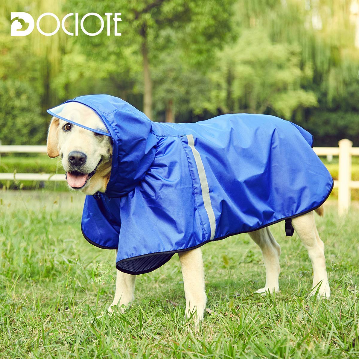 Waterproof Dog Raincoat for Large Dogs - Adjustable Belly Strap & Leash Hole - Reflective Strip Hoodie - Lightweight Breathable Rain Jacket for Outdoor Walks & Hiking