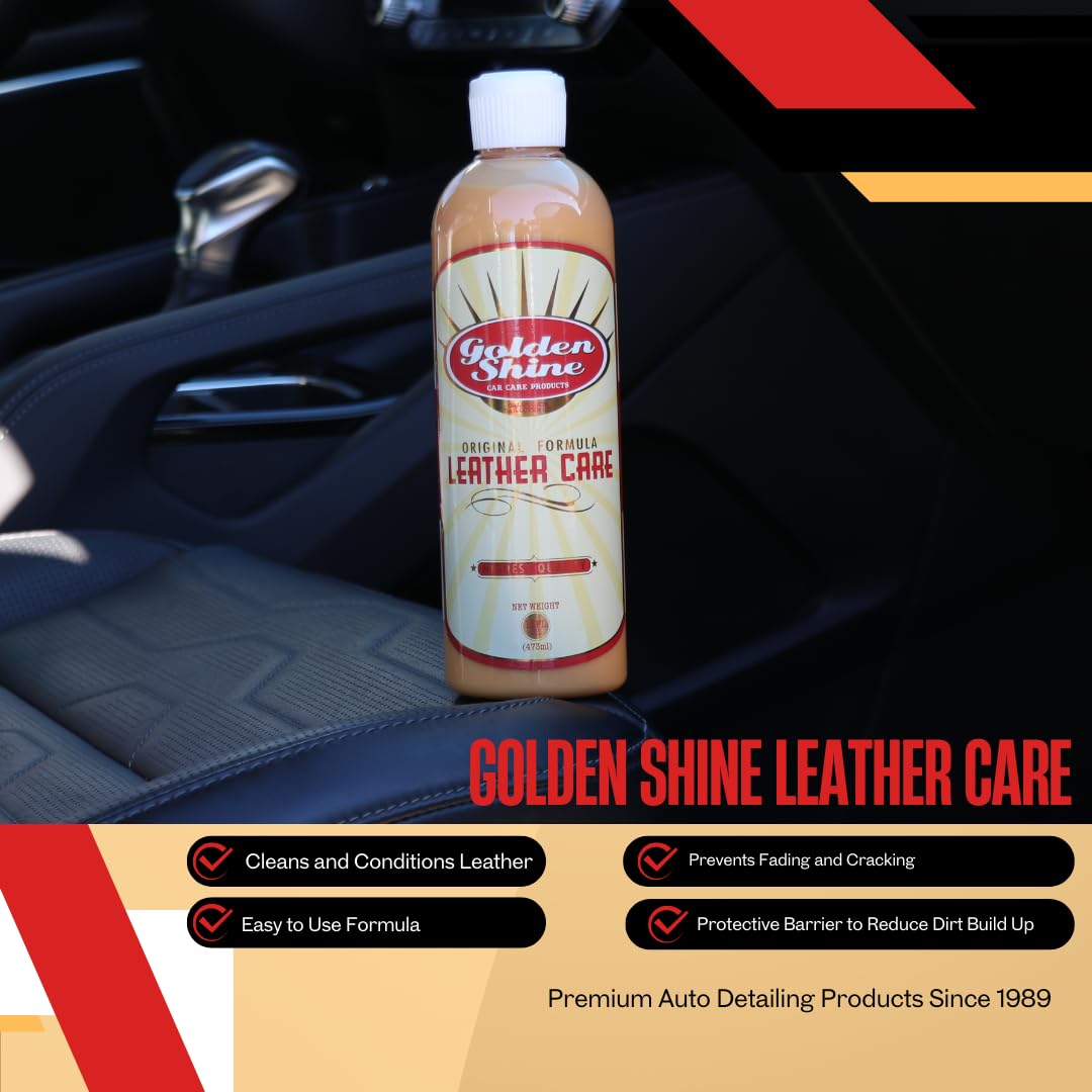 GOLDEN SHINE Leather Cleaner & Conditioner - 16oz Car Interior Care Kit | Restores & Protects Leather Seats, Dash & Steering Wheel | Ideal for Cars, Trucks & Motorcycles