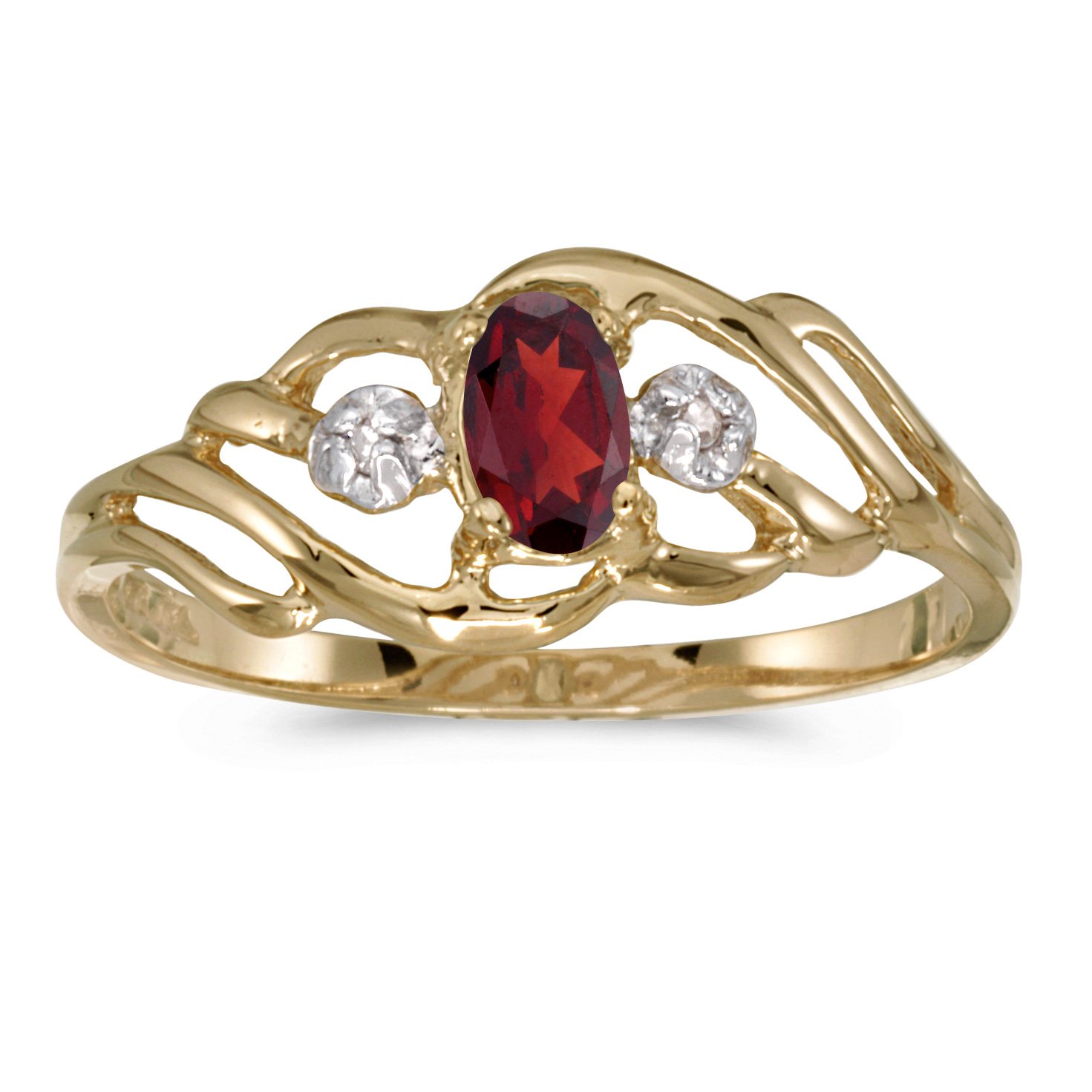 10K Yellow Gold Oval Garnet and Diamond Ring for Women – Elegant Vintage Style Jewelry Gift for Anniversary, Engagement, or Special Occasions