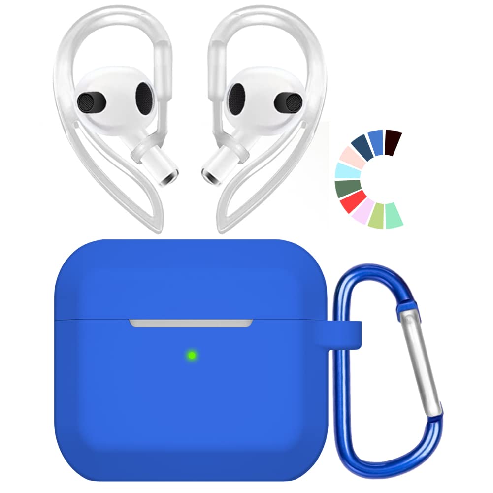 YINVA Protective Silicone Case with Ear Hooks for Apple AirPods 3 (3rd Generation 2021) - Blue | Secure Fit, Anti-Slip Design | Perfect for Running, Workouts & Outdoor Activities