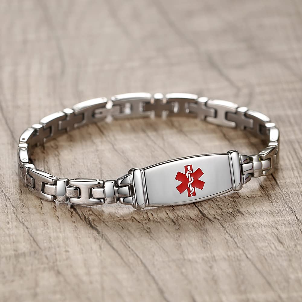 LinnaLove Medical Alert ID Bracelet for Women - Stainless Steel Emergency Medical Bracelet with Adjustable 7.5