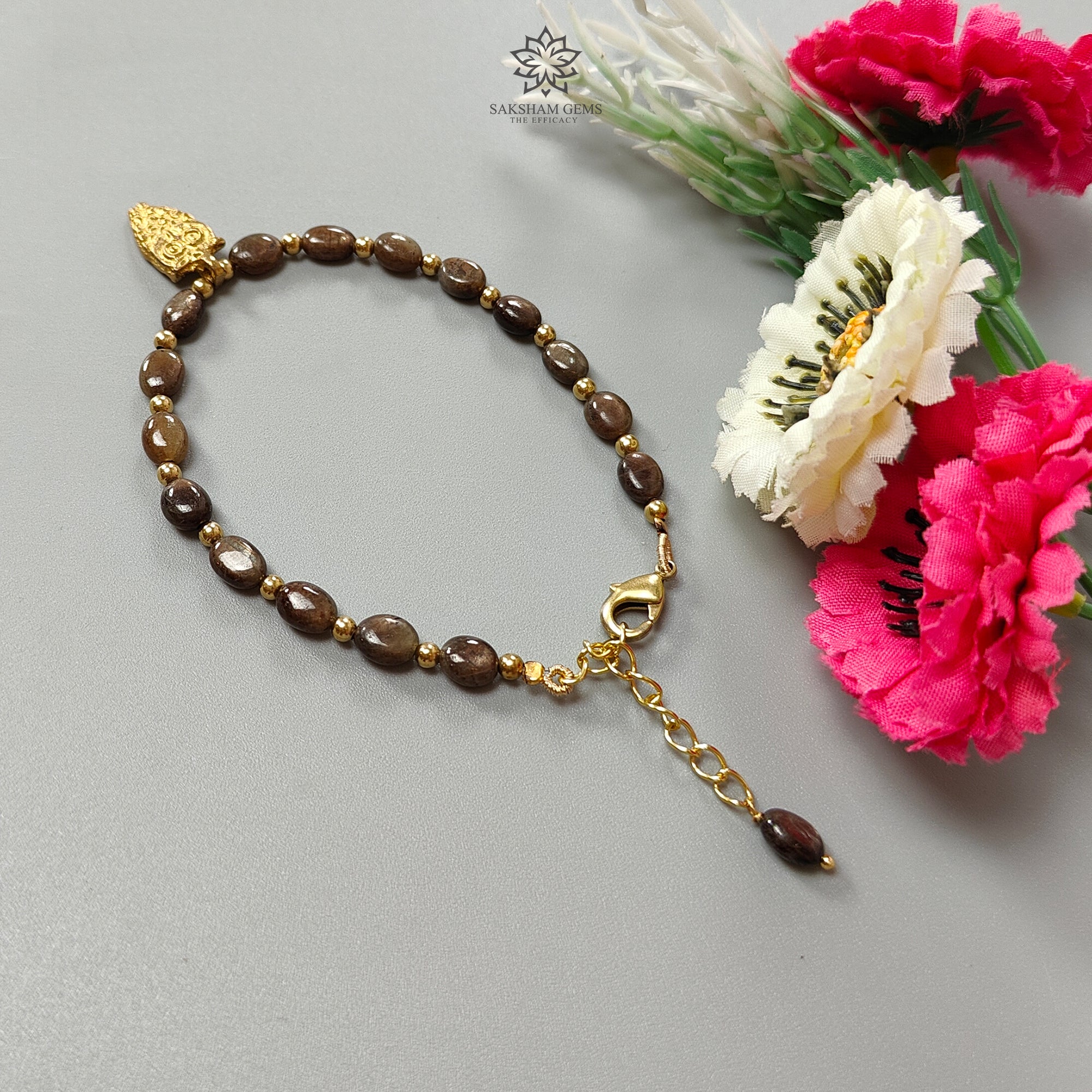 Golden Brown Chocolate Sapphire Beads Bracelet - 43.40cts Natural Untreated Oval Sapphire Brass Jewelry (7x5mm, 6.3