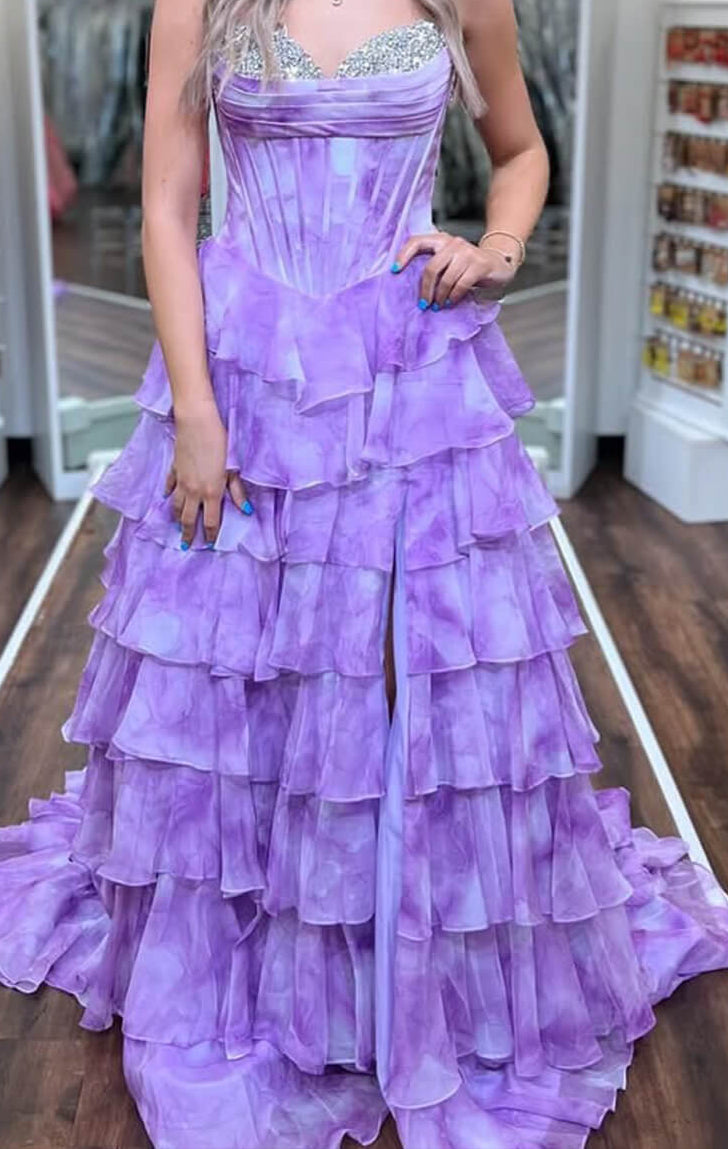 Ava Presley Watercolor Layered Ball Gown - Elegant Prom Dress for Weddings, Quinceañeras & Special Occasions