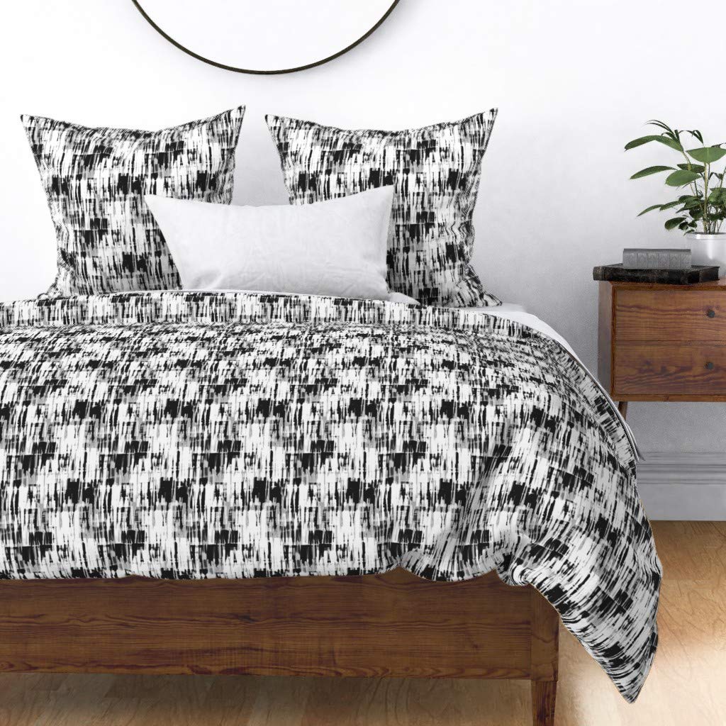 Premium Cotton Sateen Duvet Cover Full/Queen Size - Rain Black White Grayscale Cityscape Print Bedding Set | Modern Monochrome Home Decor for Master Bedroom & Guest Room
