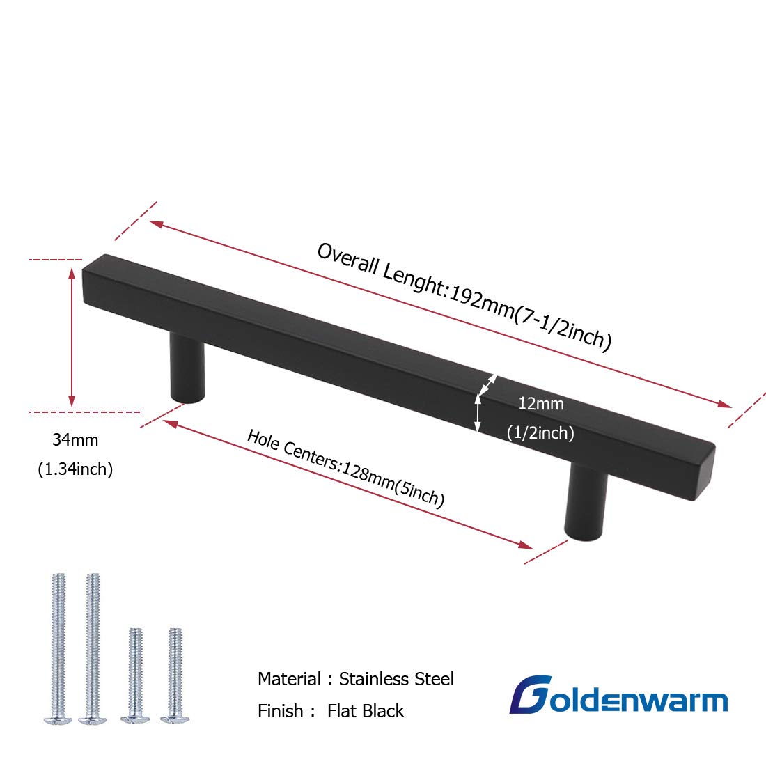 Black Cabinet Pulls 12 Pack - Matte Black Drawer Handles for Kitchen & Bathroom Cabinets - 5
