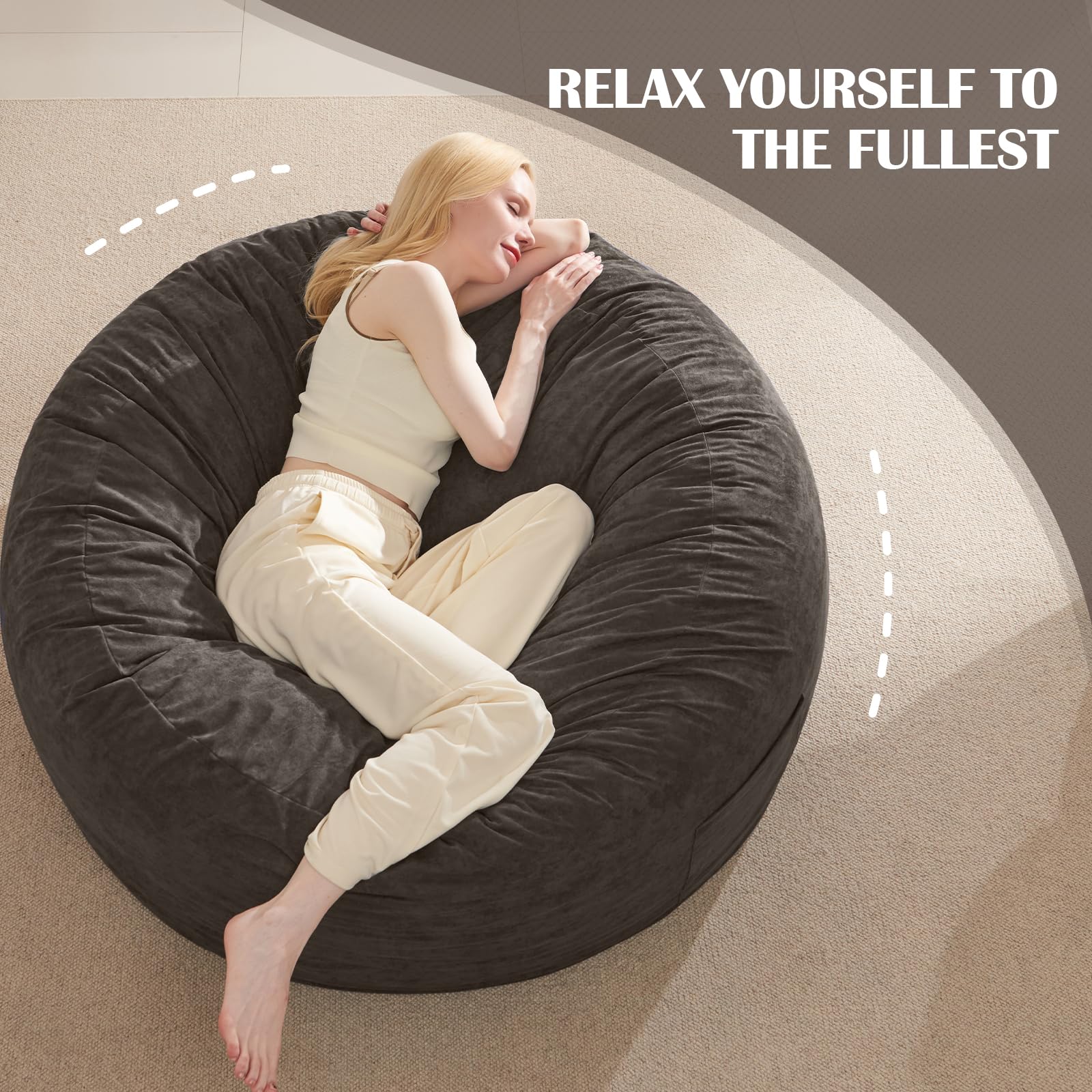 Giant Bean Bag Chair for Adults - Large Convertible Sofa Bed & Floor Mattress | Big Bean Bag Couch for Teens with Removable Cover | Machine Washable Foam Filled Lounger (Full Size, Charcoal) - Perfect for Living Rooms, Dorms & Game Rooms