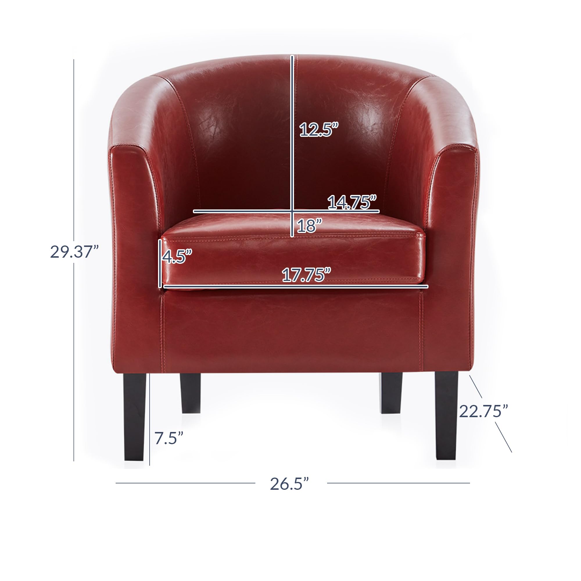BELLEZE 2-Piece Faux Leather Round Accent Barrel Chair Set - Modern Club Tub Sofa Chairs with Flared Legs & Soft Padding for Living Room, Bedroom or Office Corner - Highland Red (Perfect for Small Spaces & Cozy Reading Nooks)