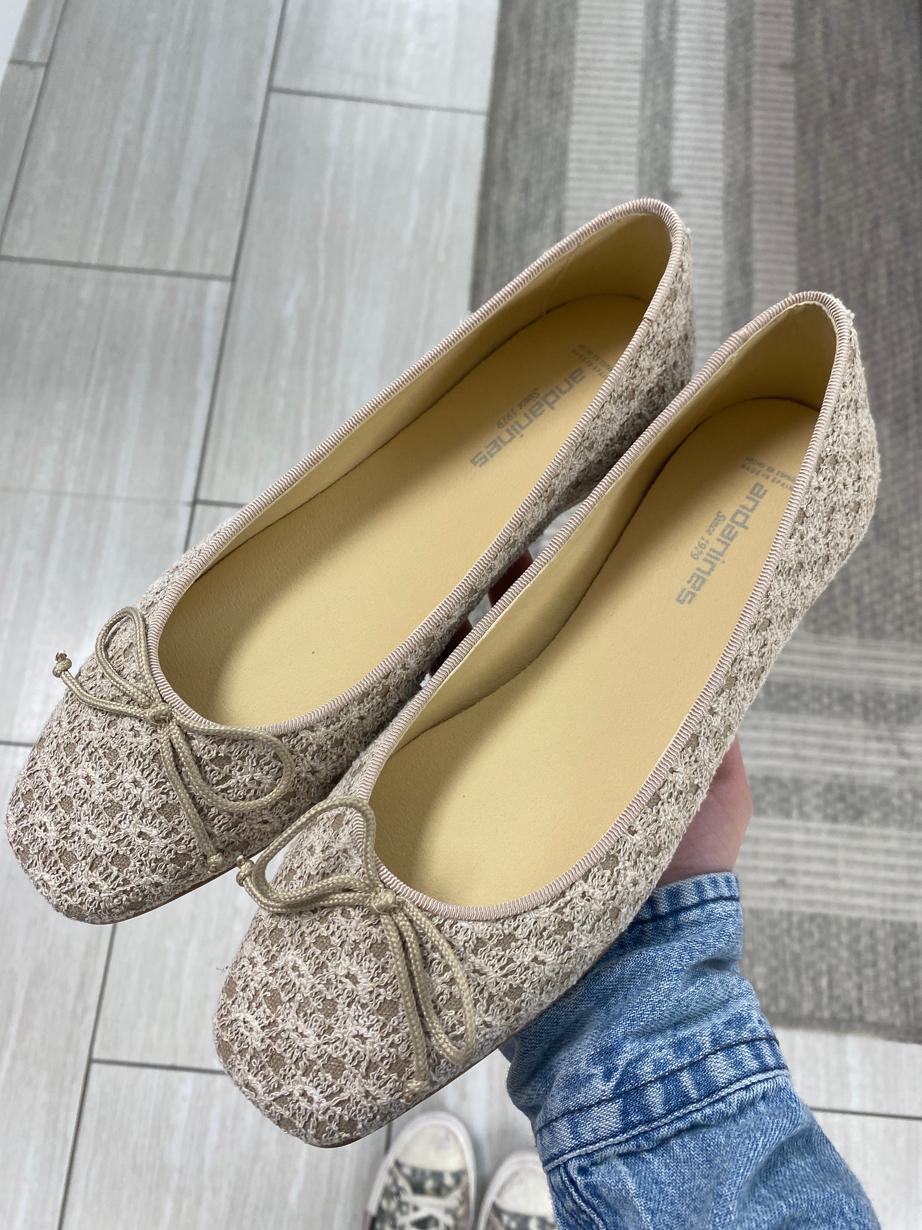Andanines Women's Sand Weave Square Toe Ballet Flats - Comfortable Breathable Slip-On Shoes for Casual Wear, Office & Travel