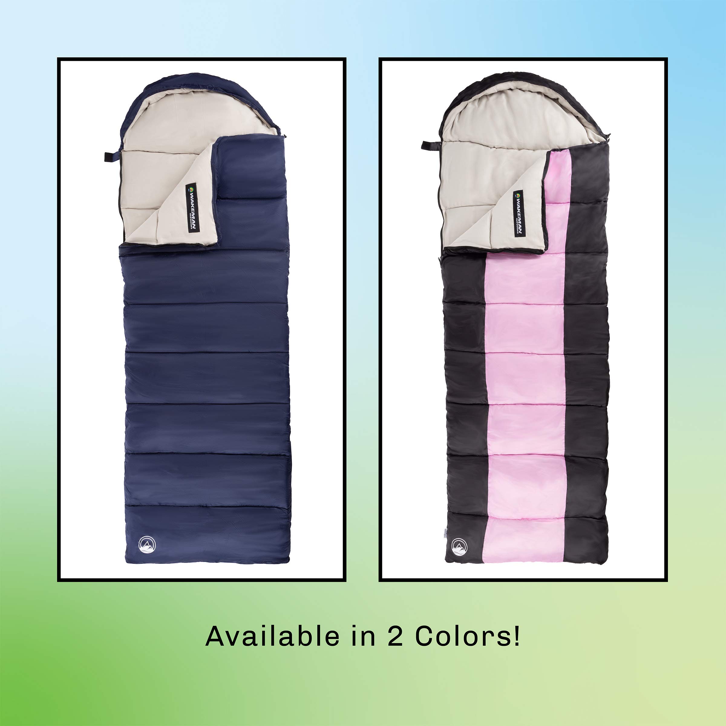 35F Rated 3 Season Sleeping Bag with Hood - Lightweight Envelope Style for Camping, Backpacking & Hiking - Includes Carry Bag by Wakeman Outdoors (Pink/Black) - Perfect for Outdoor Adventures, Travel & Emergency Preparedness