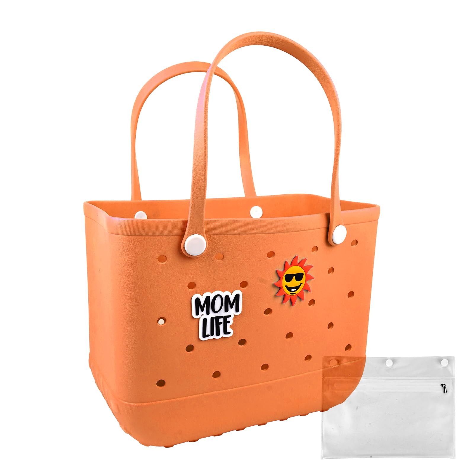 Waterproof Washable Durable Rubber Beach Tote Bag with Zipper Pocket & Phone Pouch - Large Open Purses for Pool, Boat, Beach & Travel (White X-Large/Orange Large) - Perfect for Summer Vacations, Swimming & Outdoor Activities