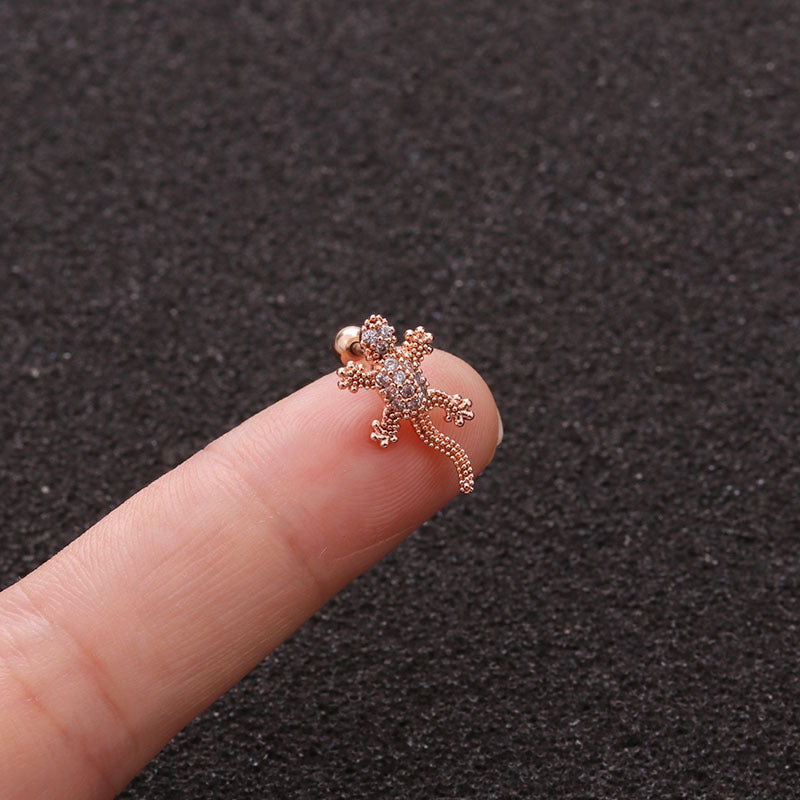 20G Rose Gold Tiny Lizard Stud Tragus Earrings for Cartilage Piercing | Hypoallergenic Body Jewelry for Women | Perfect for Daily Wear & Special Occasions