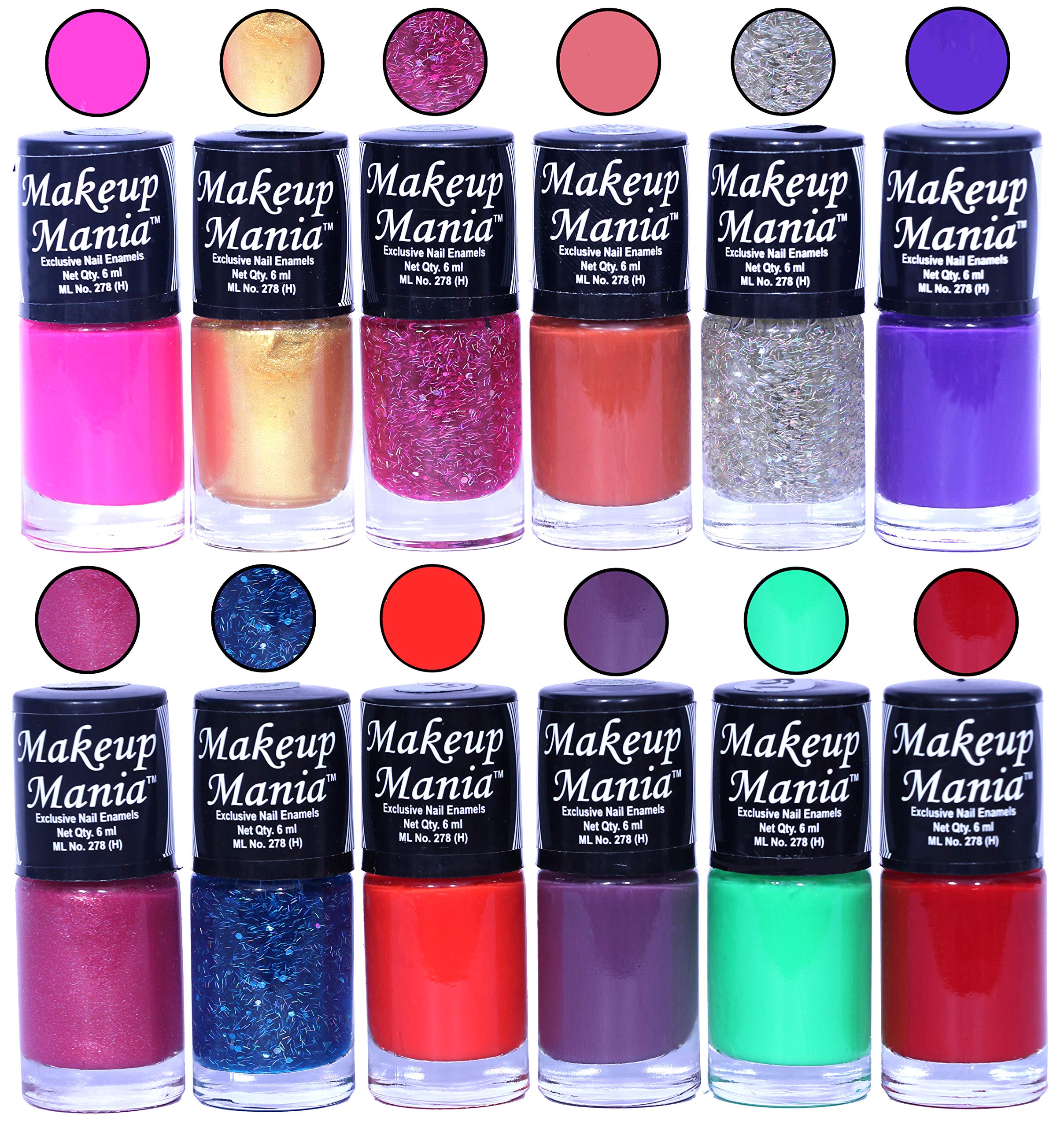 Makeup Mania 12-Piece Nail Polish Set - 6ml Each, Multicolor Combo No.88 - Perfect for Home Manicures, Nail Art & Gift Giving