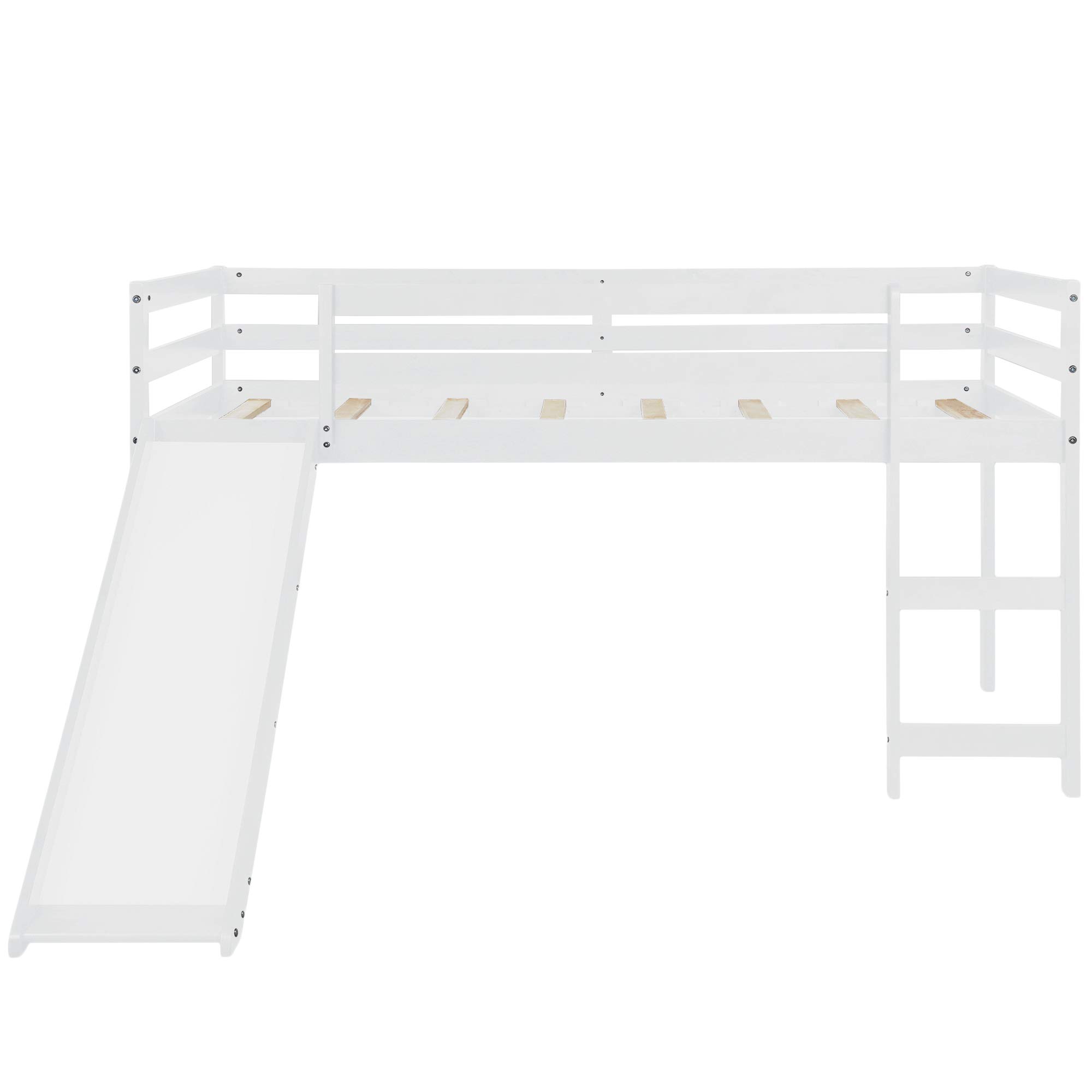 Merax Twin Size Wooden Loft Bed with Slide and Ladder - Space-Saving Junior Loft Bed for Kids & Teens - Perfect for Small Bedrooms, Playrooms, and Dorm Rooms