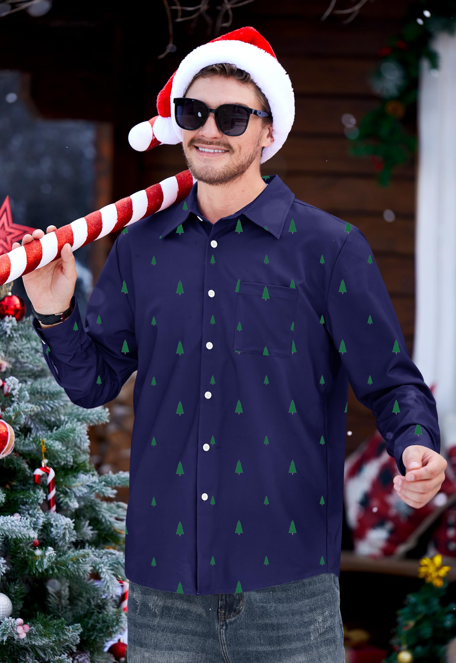 Arvilhill Men's Ugly Christmas Shirts - Long Sleeve Holiday Party Wear (S-XXL)