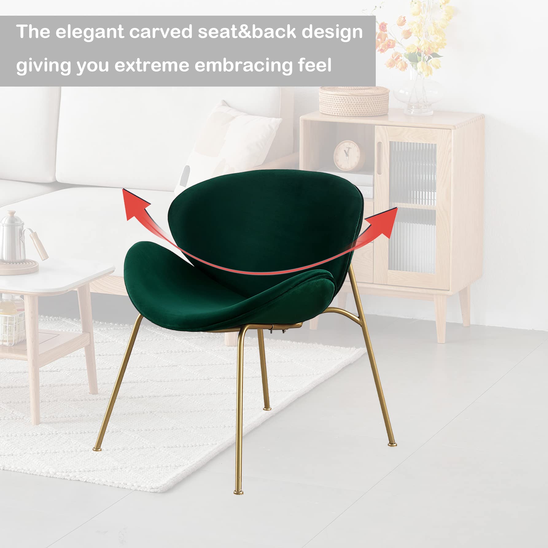 Luxury Velvet Dining Chairs Set of 2 - Modern Side Chairs with Golden Metal Legs & Curved Back - Elegant Vanity, Reading & Leisure Chairs for Bedroom, Living Room, Kitchen - Perfect for Dining, Home Office & Lounge Areas