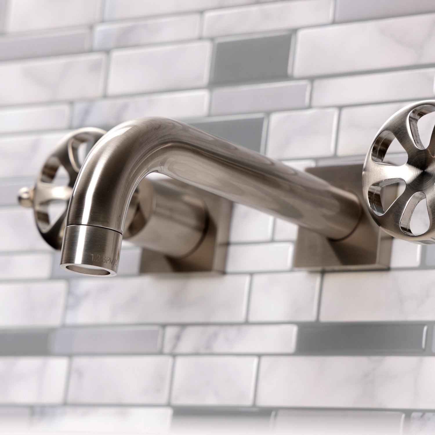 Belknap KS6128RX Brushed Nickel Double Handle 3-Hole Wall Mount Bathroom Faucet - Perfect for Modern Bathrooms and Powder Rooms