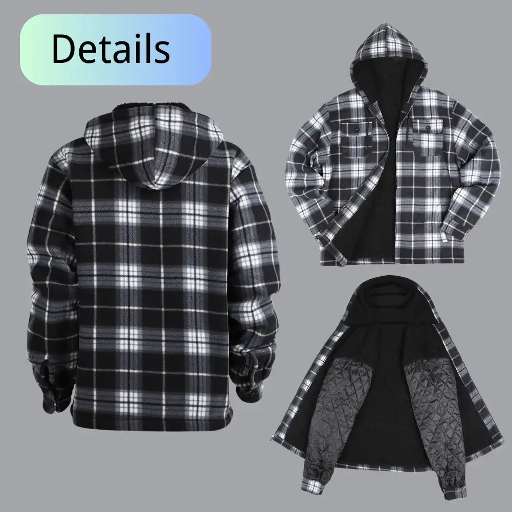 Men's Plaid Sherpa Lined Jacket - Warm Winter Flannel Shirt Jacket for Outdoor Activities & Casual Wear
