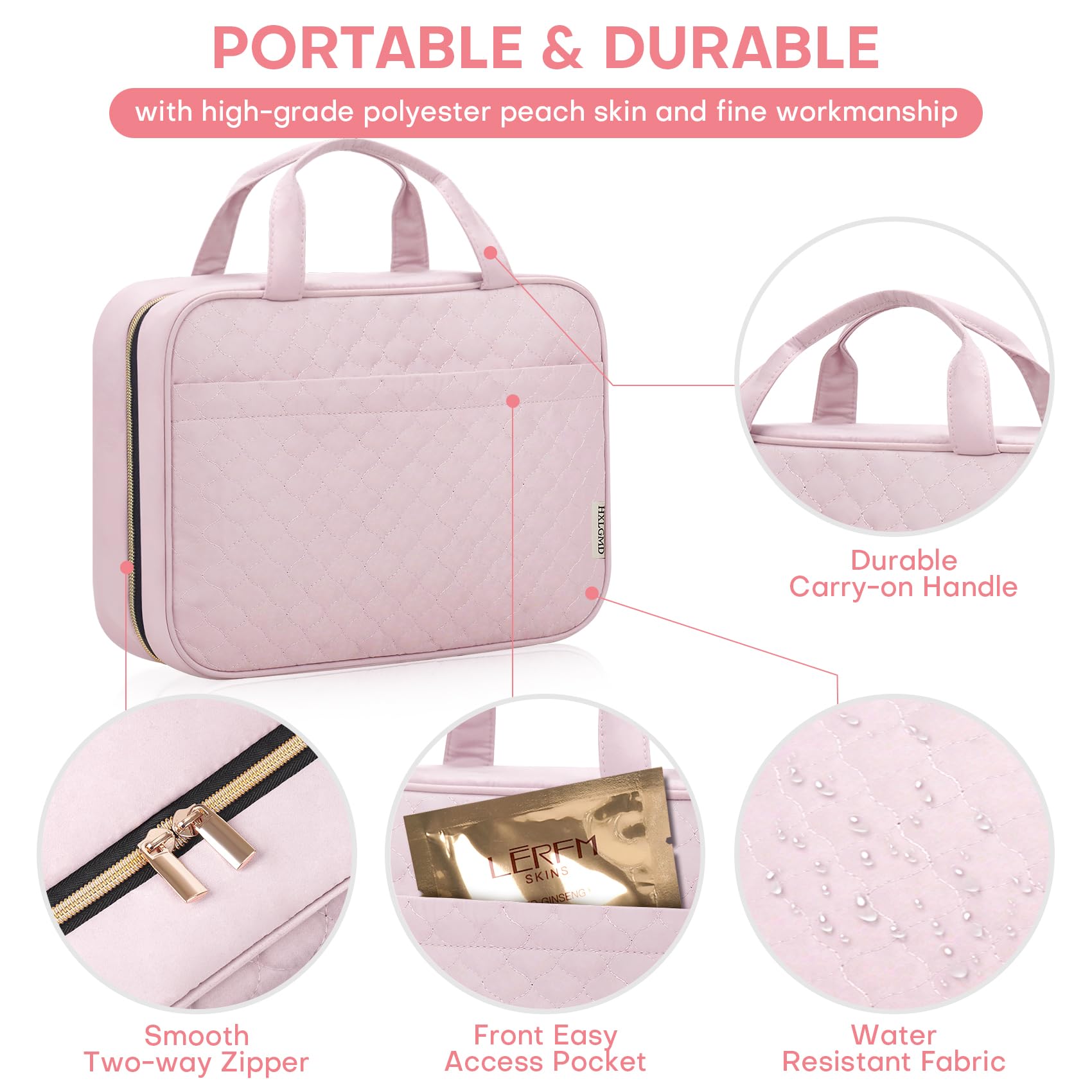 Women's Travel Toiletry Bag with Hanging Hook - 3-in-1 Portable Makeup Cosmetic Organizer for Accessories, Shampoo & Full-size Toiletries | Perfect for Vacation, Business Trips & Gym Essentials