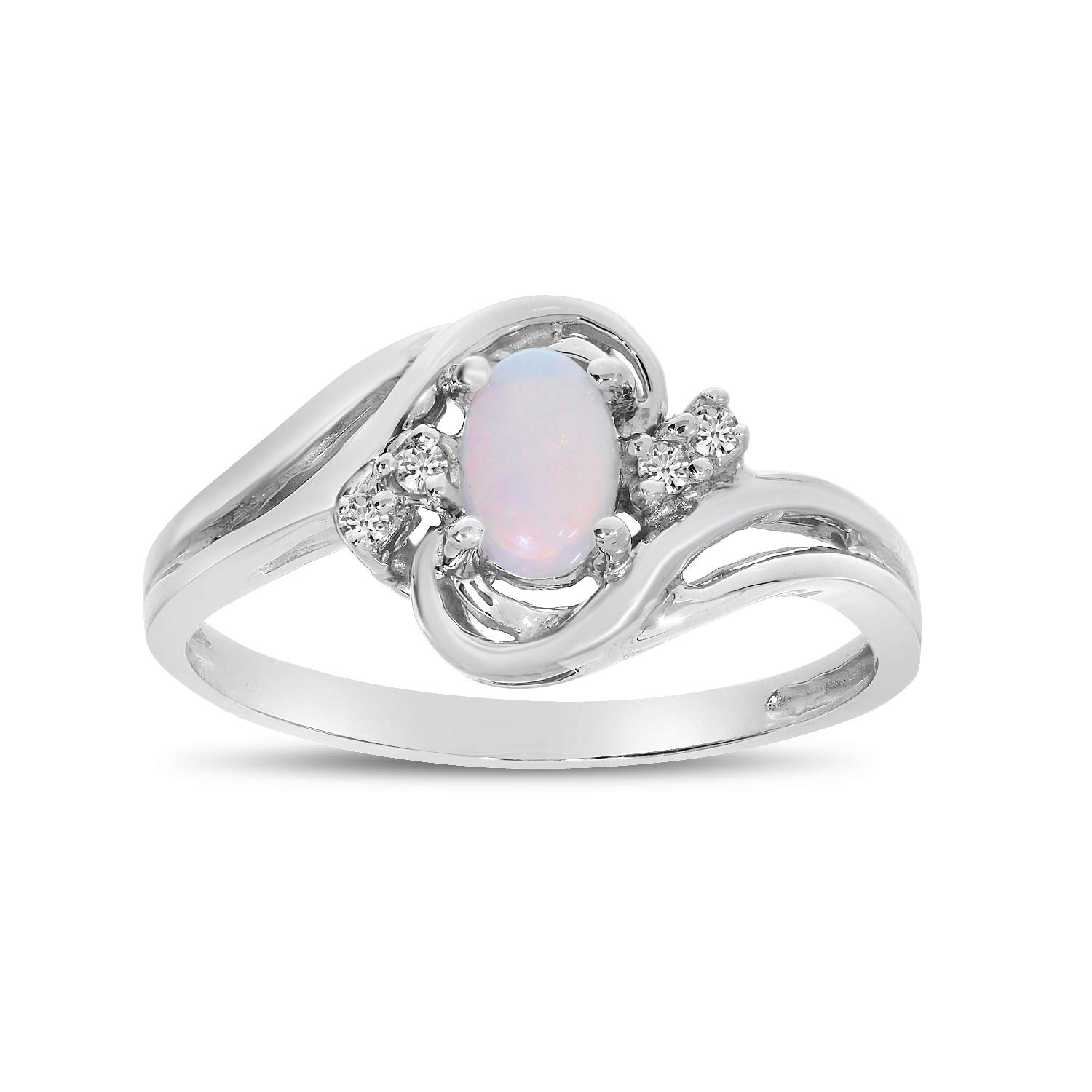 14K White Gold Oval Opal and Diamond Ring for Women - Elegant Birthstone Jewelry Gift for Engagement, Wedding, Anniversary & Special Occasions