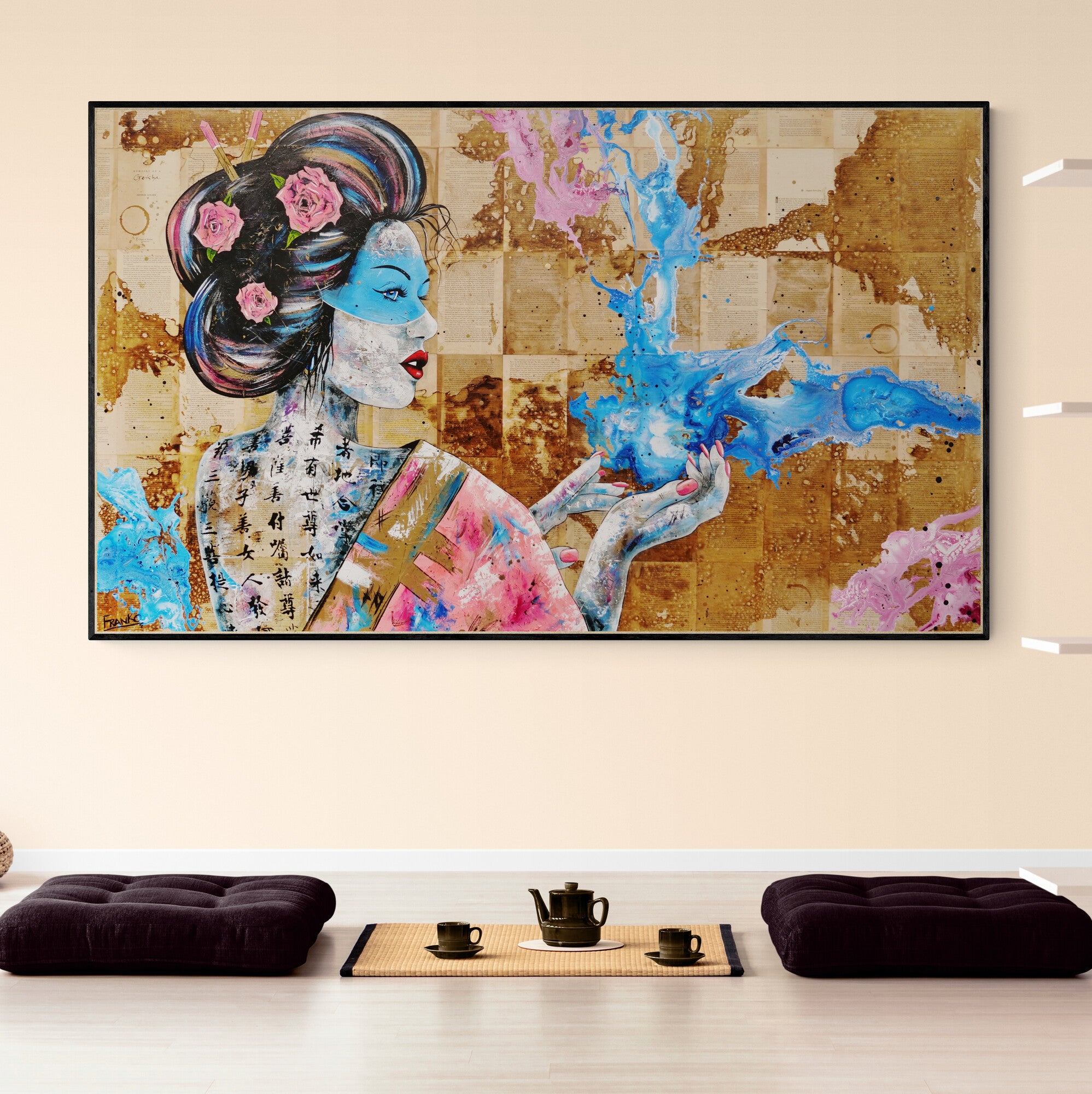 Hanabira Petal 200cm x 120cm Geisha Abstract Realism Canvas Art - Japanese Inspired Wall Decor for Living Room, Bedroom & Book Club