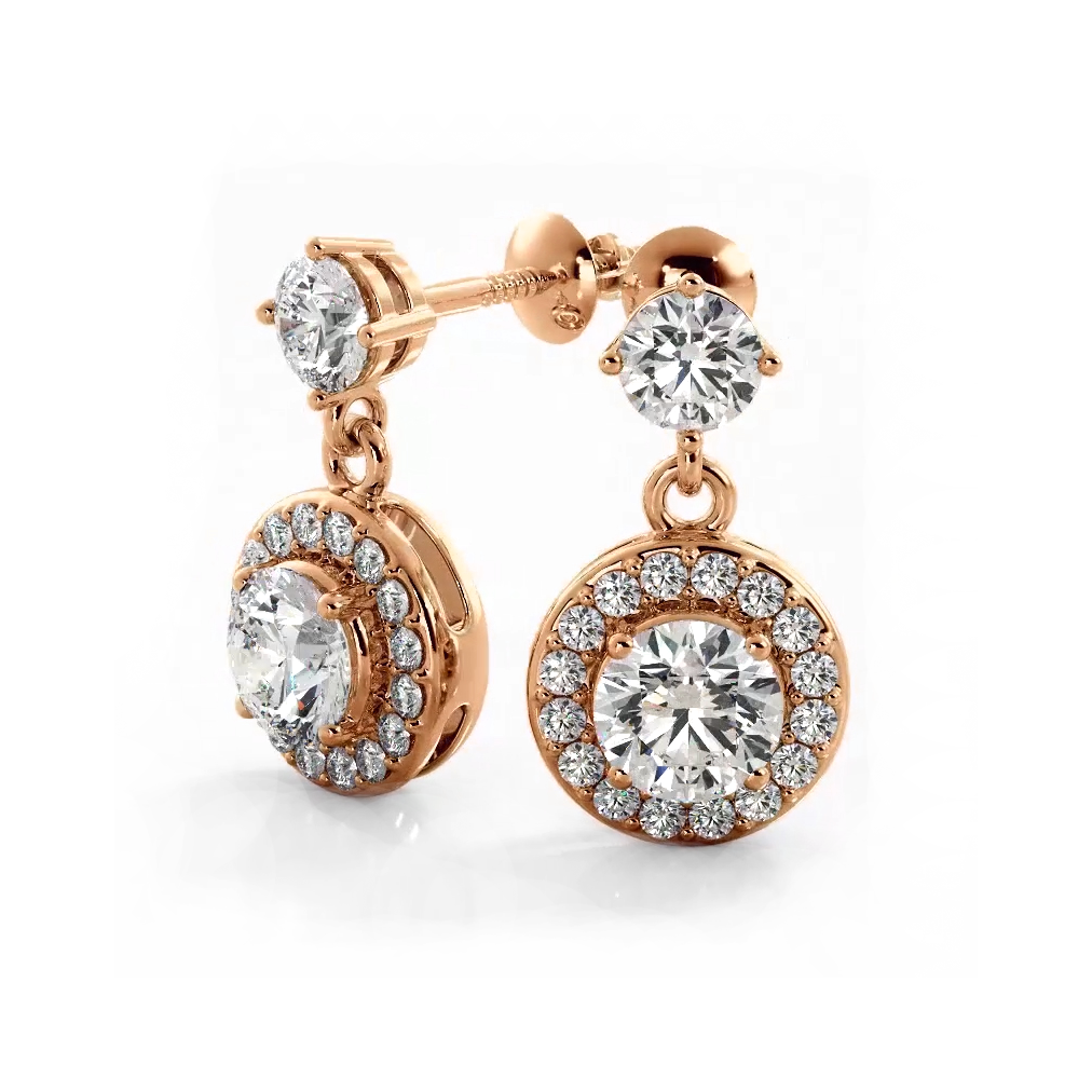1.0 Carat Round Diamond Heavenly Halo Drop Earrings - Elegant Dangle Earrings for Weddings, Parties & Special Occasions