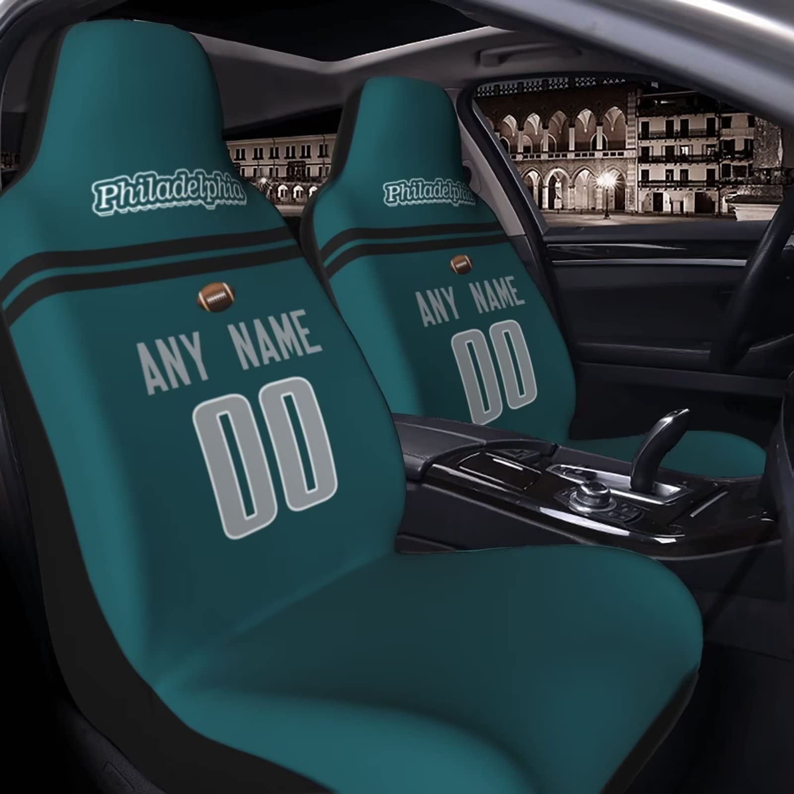 Custom Personalized Football Car Seat Covers with Name & Number - Elastic Soft Front Seat Protectors (2-Piece Set) | Universal Fit for Most Cars, Trucks & SUVs | Perfect Philadelphia Eagles Gifts & Game Day Car Accessories