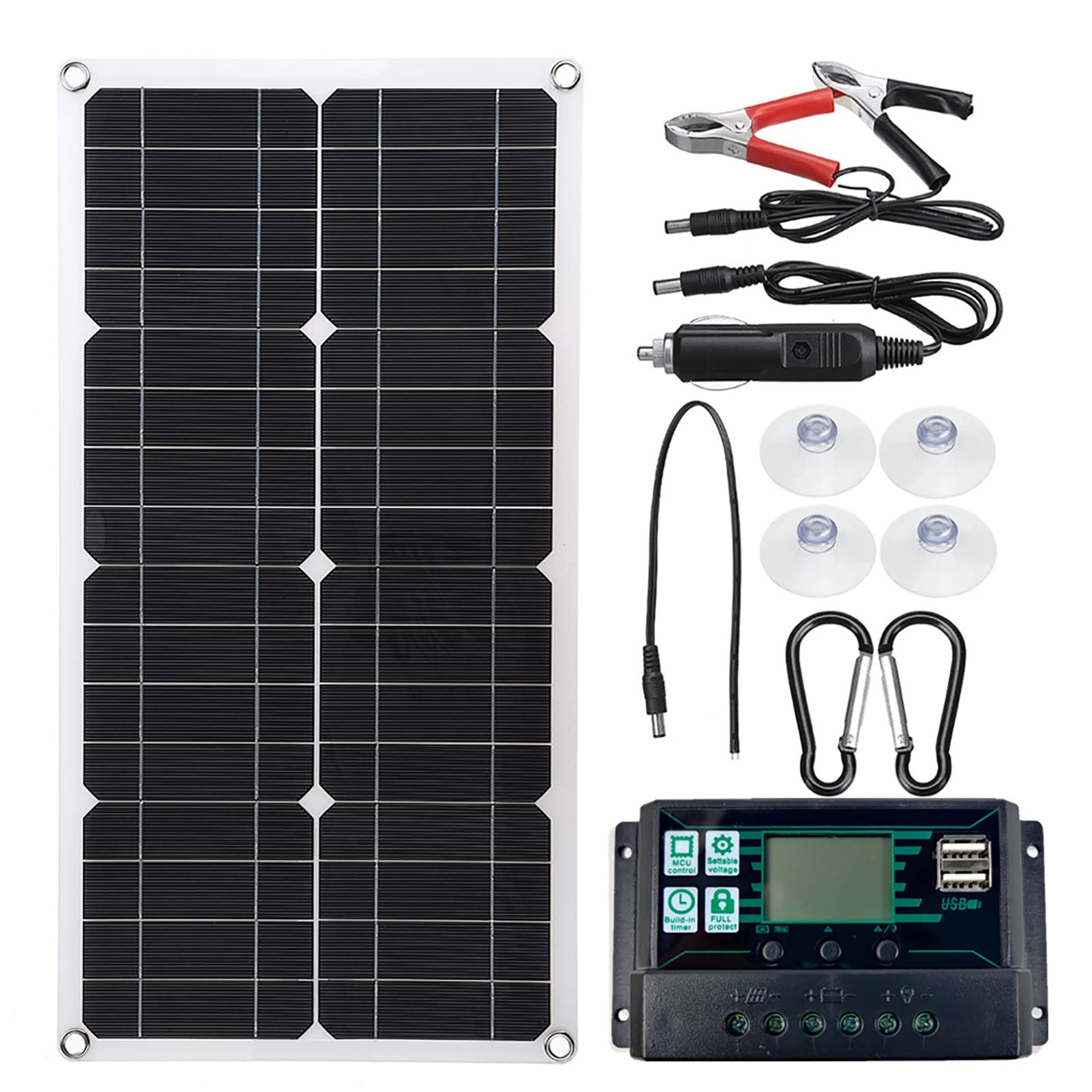 40W Flexible Monocrystalline Solar Panel Kit with 12V Dual USB & Waterproof Design - Portable Solar Charger for Power Stations, Outdoor Camping, RV, Boats & Emergency Backup (Includes 10A Controller & Car Battery Charger)